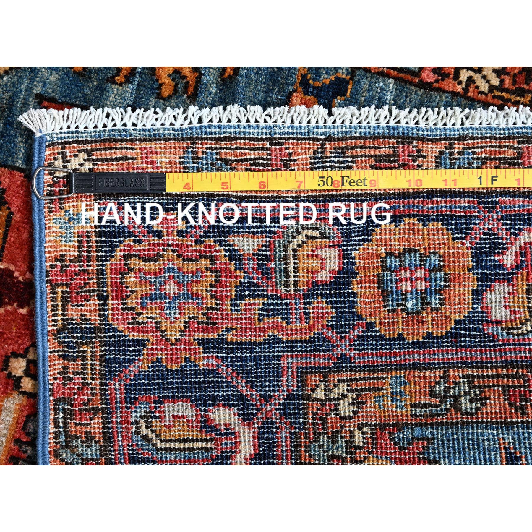 2'9"x12'10" Imperial Blue, Heriz All Over Design, Aryana Grade, Vegetable Dyes, High Mountain Wool, Hand Knotted, Soft Pile, Densely Woven, Runner, Oriental Rug Sh1106