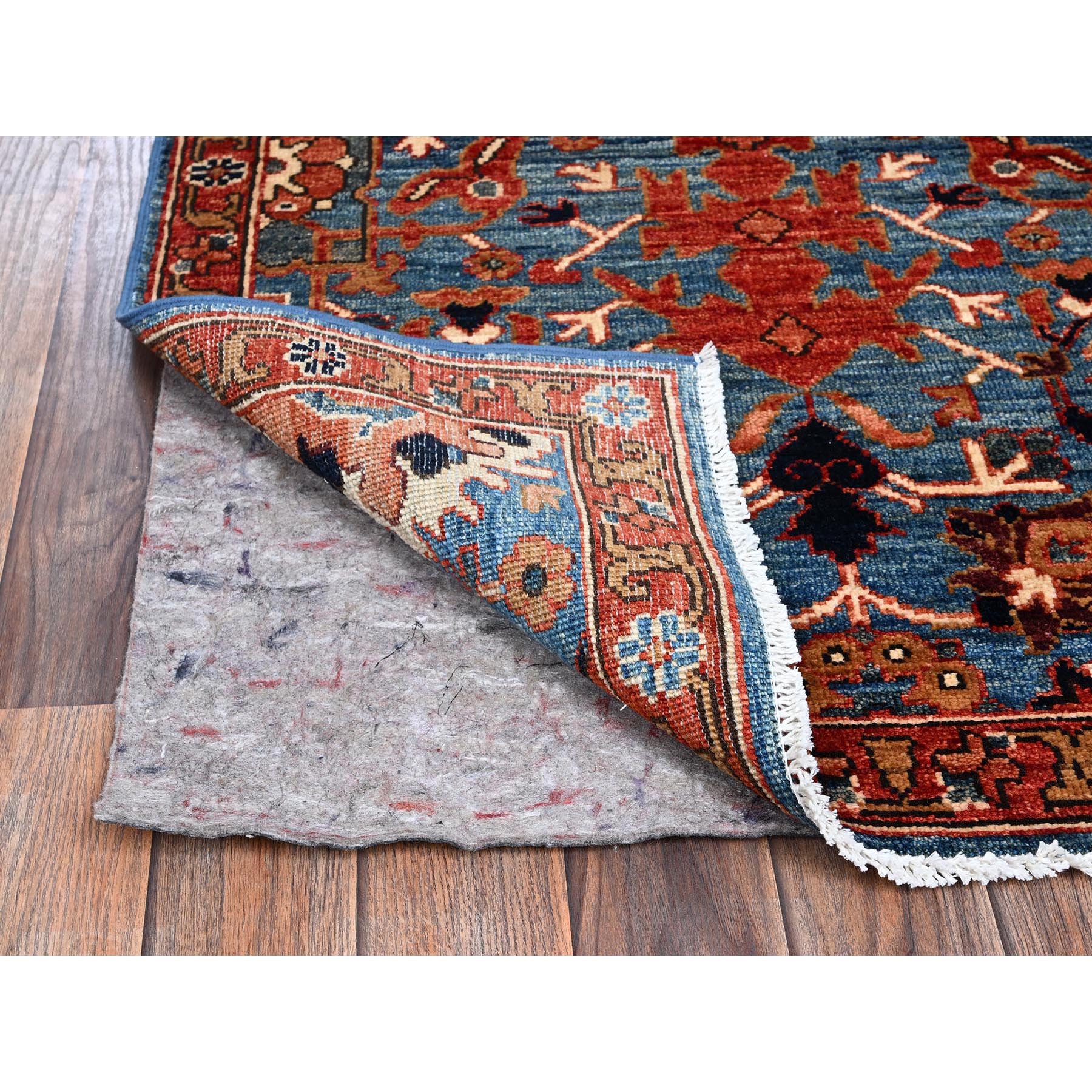 2'8"x10' Horizon Blue, Heriz All Over Design, Aryana Collection, Vegetable Dyes, High Mountain Wool, Hand Knotted, Soft Pile, Densely Woven, Runner, Oriental Rug Sh1107