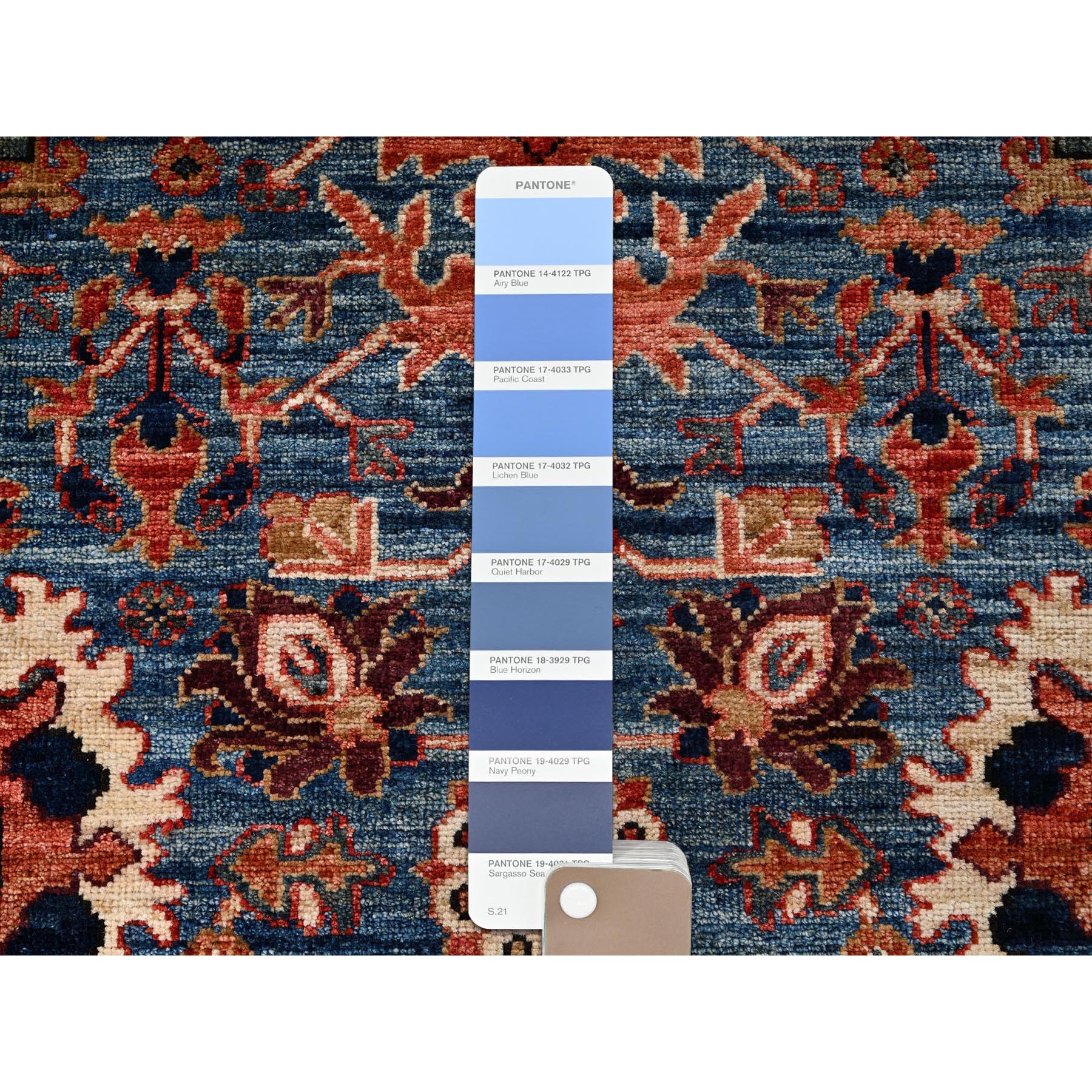 2'8"x10' Horizon Blue, Heriz All Over Design, Aryana Collection, Vegetable Dyes, High Mountain Wool, Hand Knotted, Soft Pile, Densely Woven, Runner, Oriental Rug Sh1107