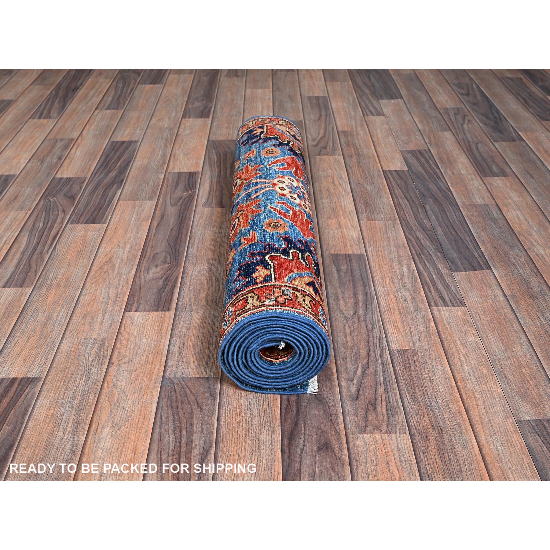 2'8"x10' Horizon Blue, Heriz All Over Design, Aryana Collection, Vegetable Dyes, High Mountain Wool, Hand Knotted, Soft Pile, Densely Woven, Runner, Oriental Rug Sh1107
