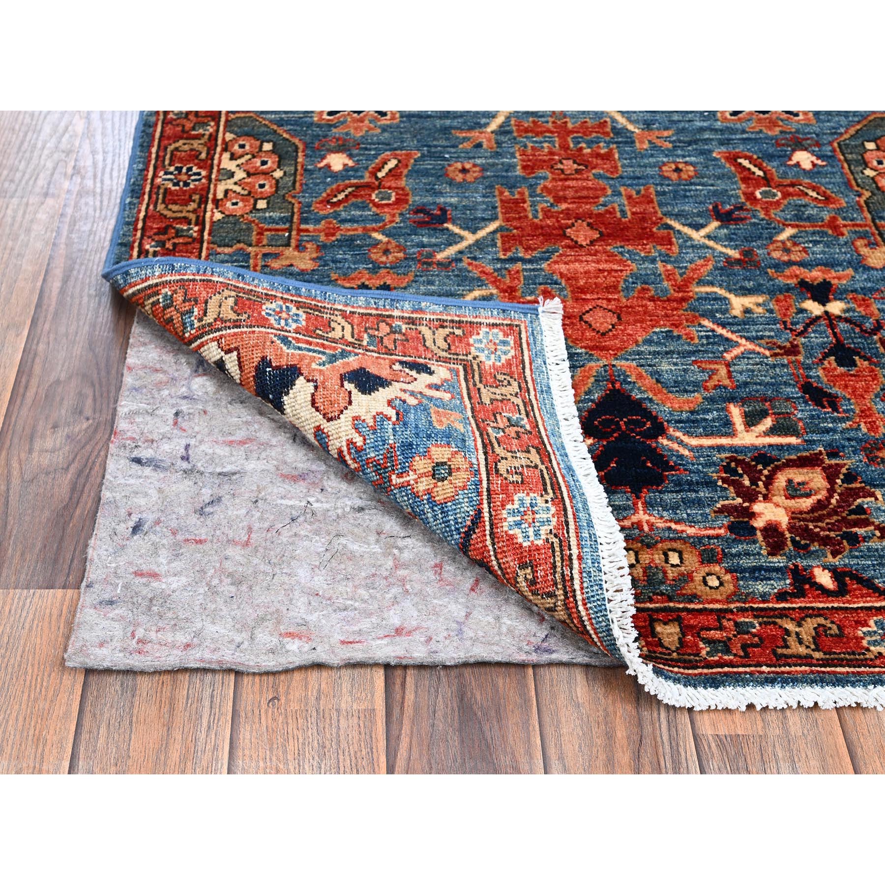 2'9"x9'9" Imperial Blue, Heriz All Over Design, Aryana Collection, Vegetable Dyes, Soft Pile, High Mountain Wool, Hand Knotted, Densely Woven, Runner, Oriental Rug Sh1108