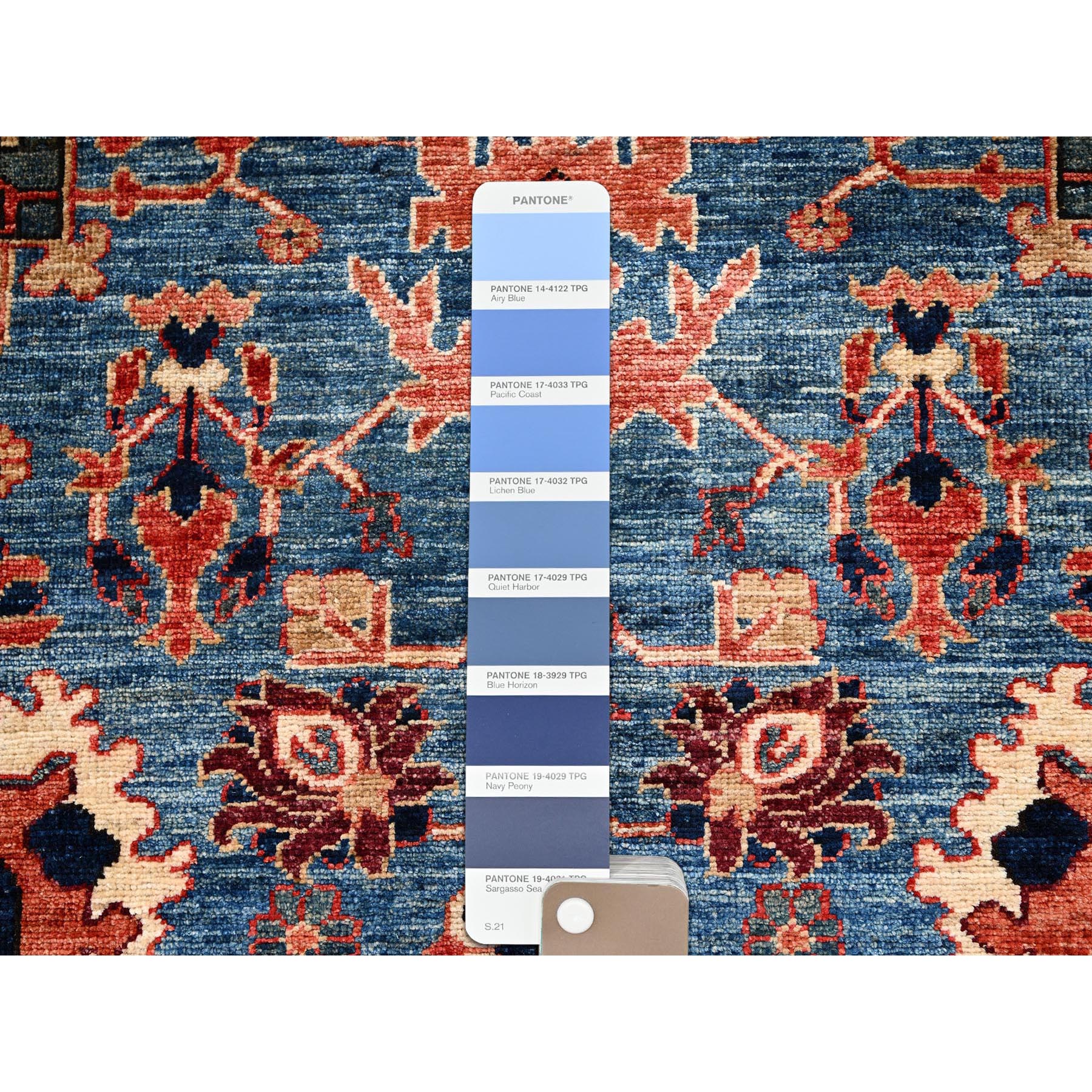2'9"x9'9" Imperial Blue, Heriz All Over Design, Aryana Collection, Vegetable Dyes, Soft Pile, High Mountain Wool, Hand Knotted, Densely Woven, Runner, Oriental Rug Sh1108