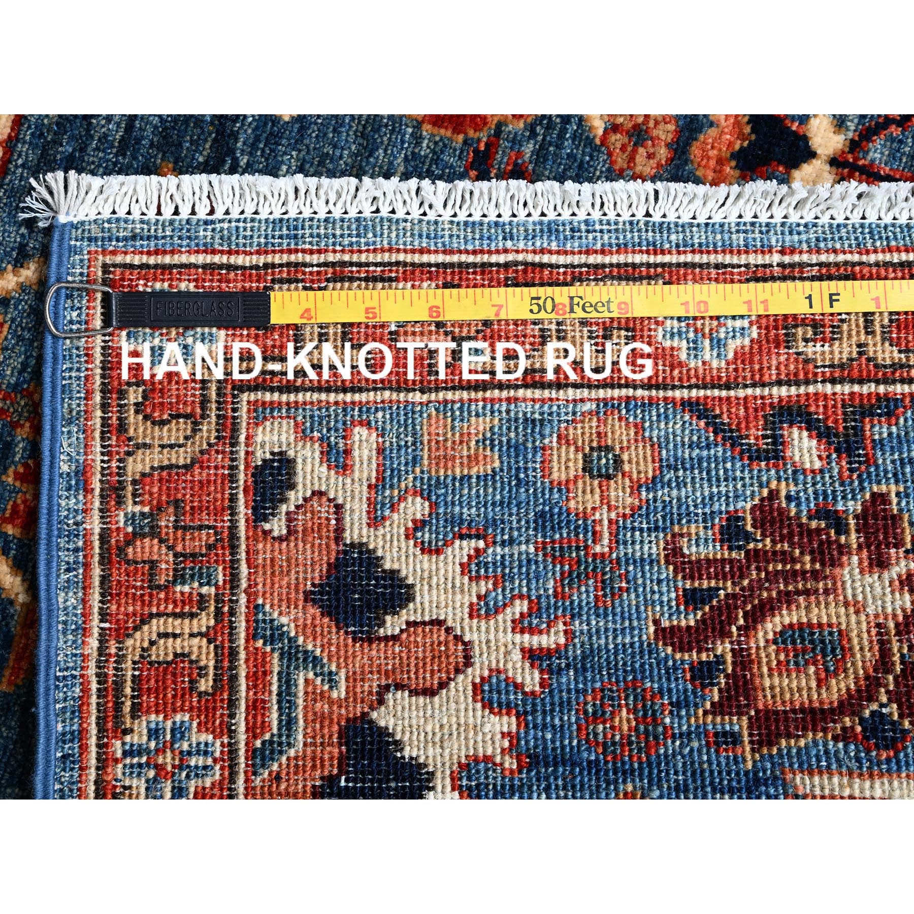 2'9"x9'9" Imperial Blue, Heriz All Over Design, Aryana Collection, Vegetable Dyes, Soft Pile, High Mountain Wool, Hand Knotted, Densely Woven, Runner, Oriental Rug Sh1108