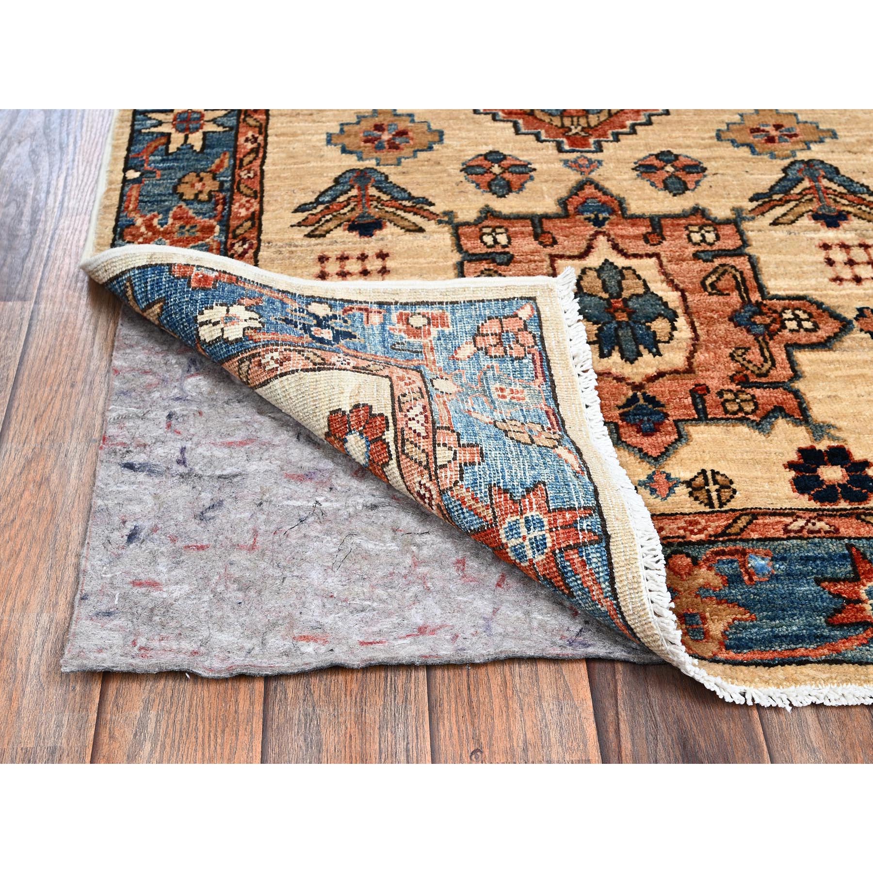 2'9"x11'9" Parchment White, Karajeh with Tribal Medallions Design, Aryana Collection, Vegetable Dyes, High Mountain Wool, Soft Pile, Hand Knotted, Densely Woven, Runner, Oriental Rug Sh1109