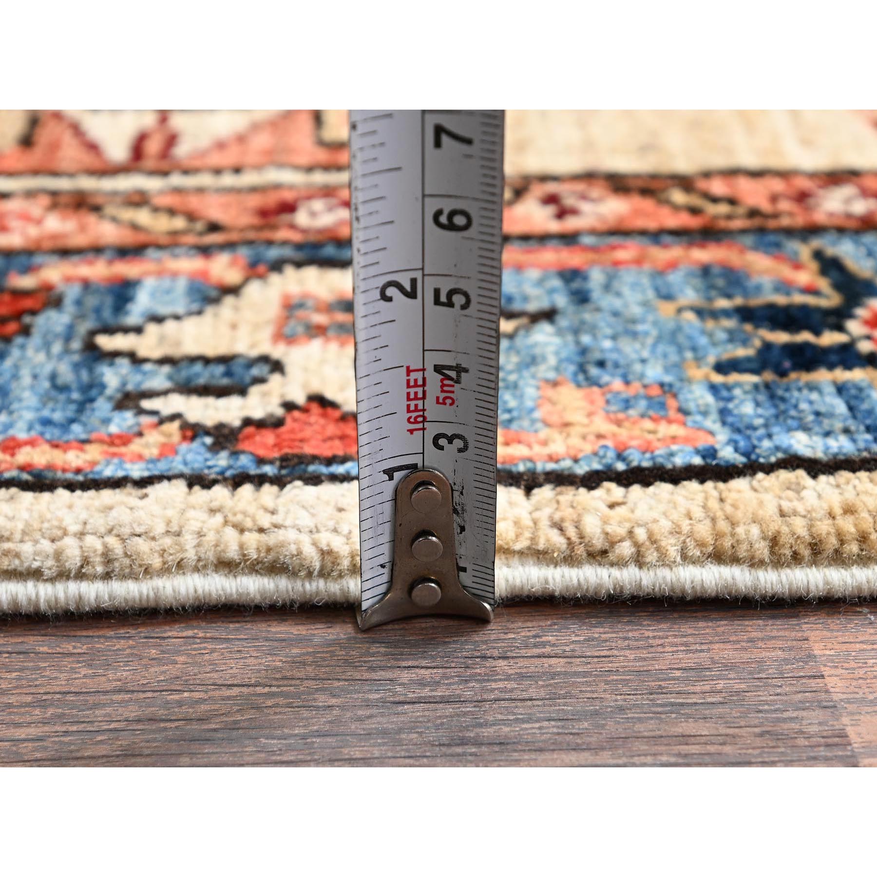2'9"x11'9" Parchment White, Karajeh with Tribal Medallions Design, Aryana Collection, Vegetable Dyes, High Mountain Wool, Soft Pile, Hand Knotted, Densely Woven, Runner, Oriental Rug Sh1109