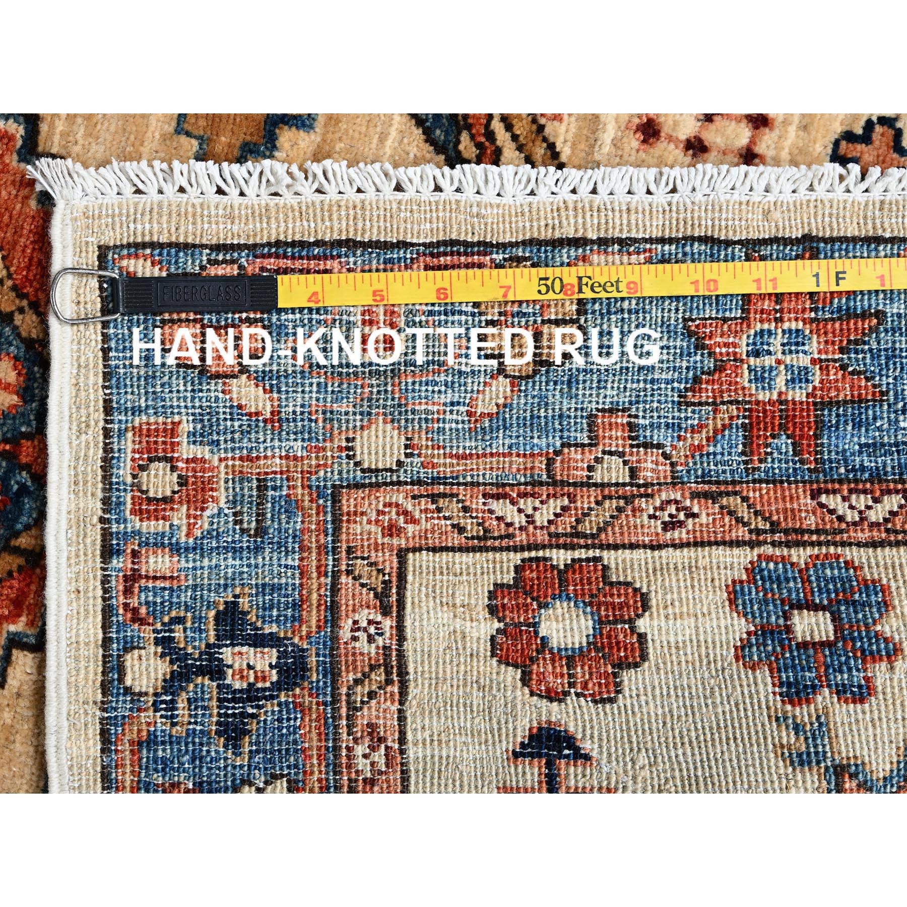 2'9"x11'9" Parchment White, Karajeh with Tribal Medallions Design, Aryana Collection, Vegetable Dyes, High Mountain Wool, Soft Pile, Hand Knotted, Densely Woven, Runner, Oriental Rug Sh1109