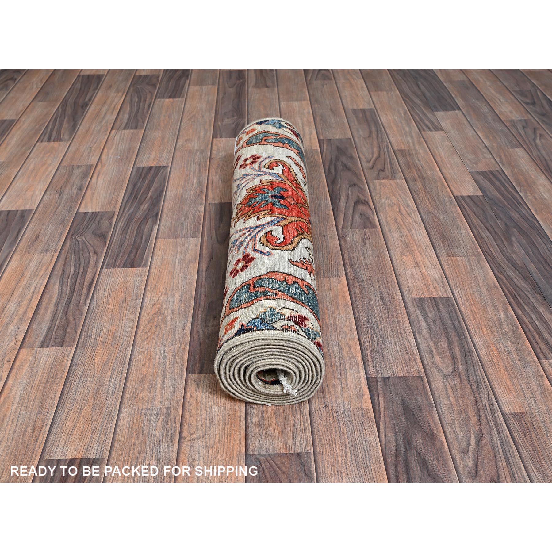 2'9"x8'4" Linen White, Bijar Garus Design, Aryana Grade, Vegetable Dyes, High Mountain Wool, Hand Knotted, Soft Pile, Densely Woven, Runner, Oriental Rug Sh1110