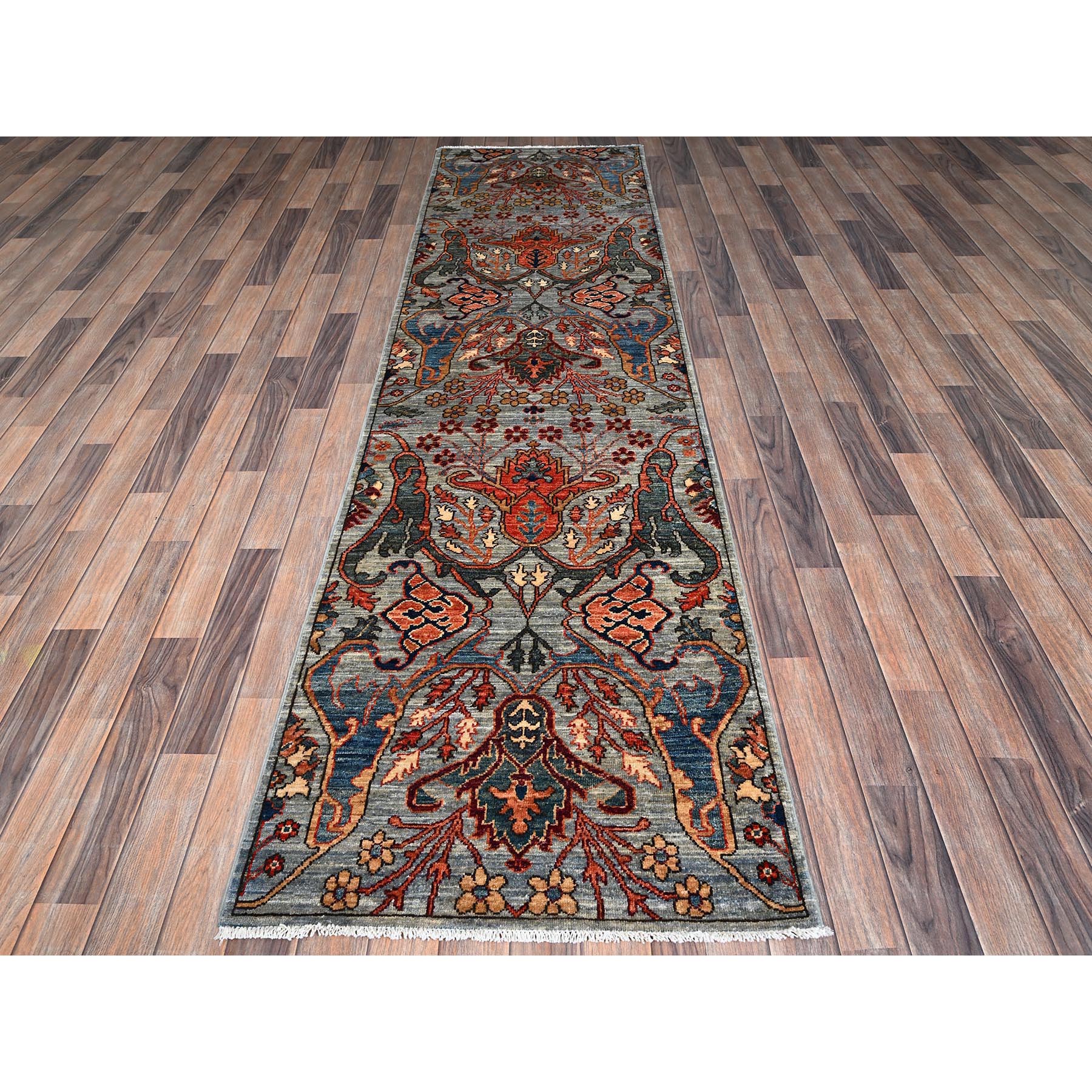 2'8"x10'1" Misty Gray, Bijar Garus Design, Aryana Grade, Vegetable Dyes, High Mountain Wool, Hand Knotted, Soft Pile, Densely Woven, Runner, Oriental Rug Sh1111