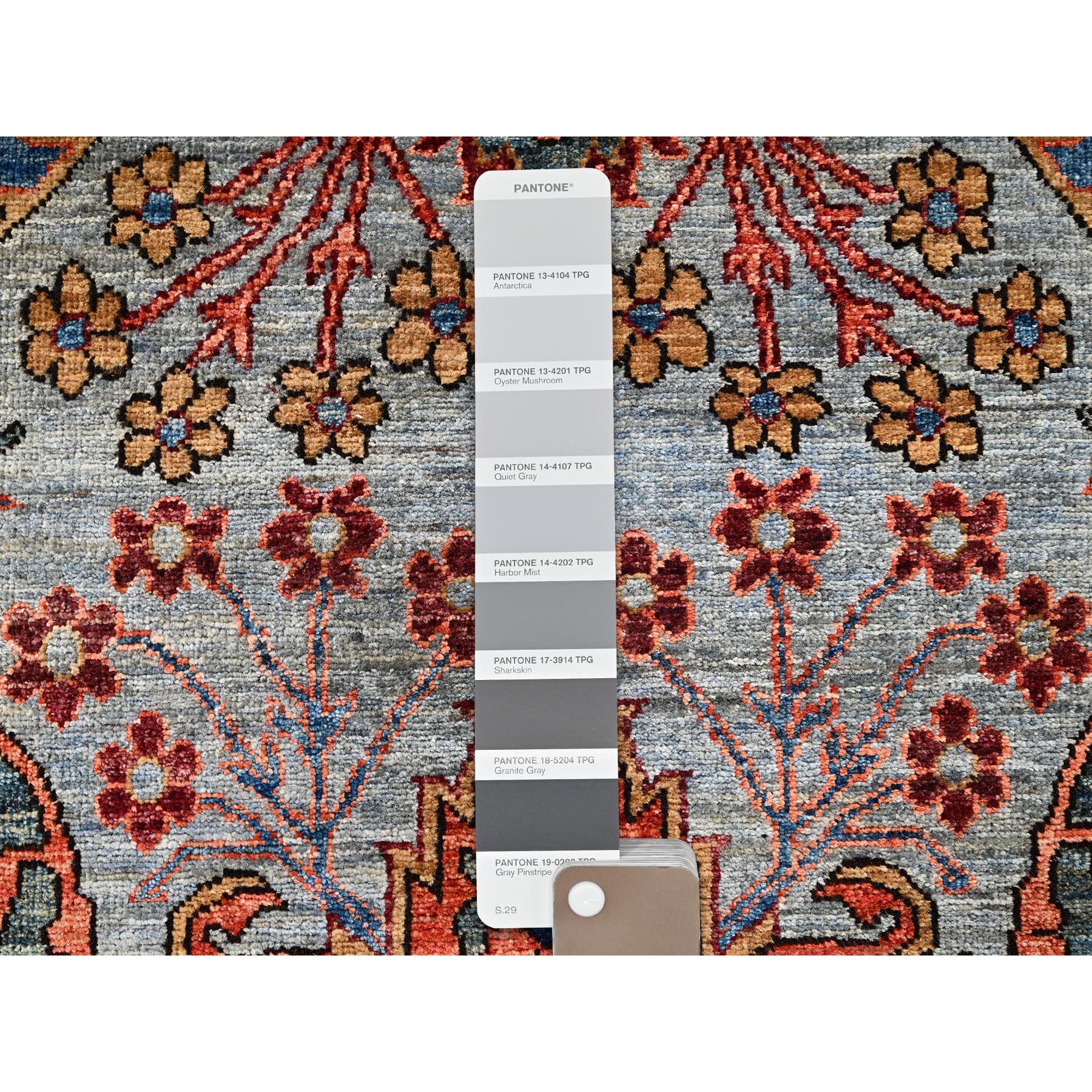 2'8"x10'1" Misty Gray, Bijar Garus Design, Aryana Grade, Vegetable Dyes, High Mountain Wool, Hand Knotted, Soft Pile, Densely Woven, Runner, Oriental Rug Sh1111