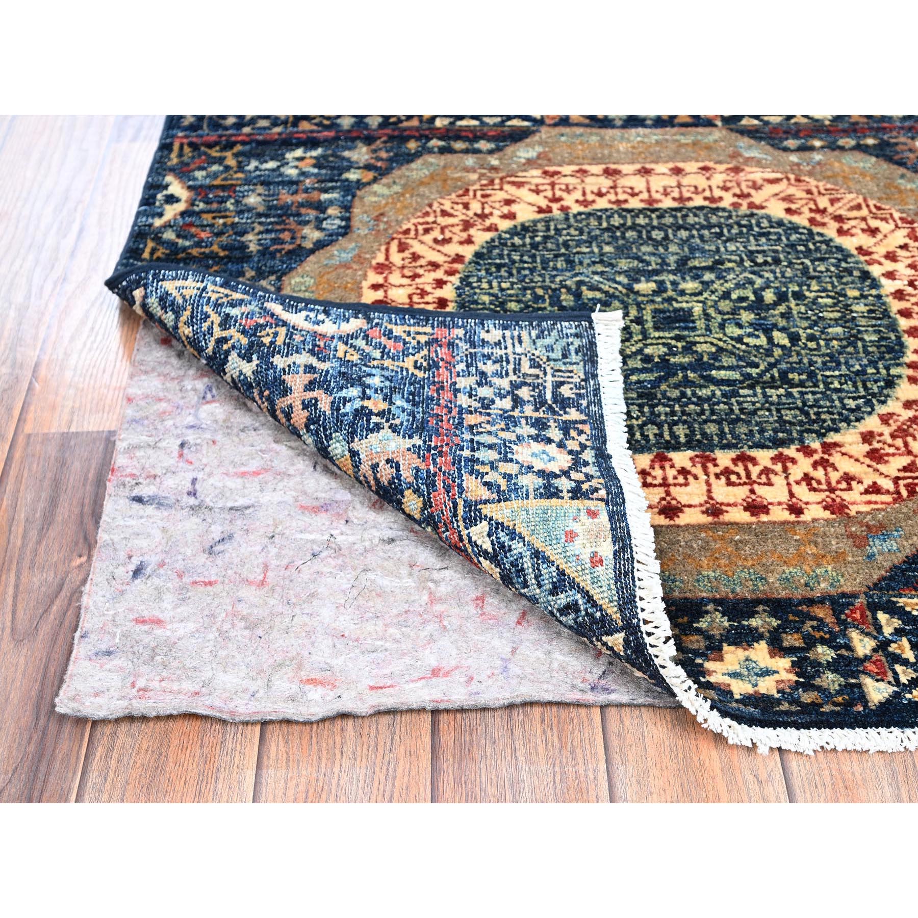 2'9"x10'2" Navy Blue, Mamluk Design, Aryana Collection, Vegetable Dyes, Soft Pile, High Mountain Wool, Hand Knotted, Densely Woven, Runner, Oriental Rug Sh1112
