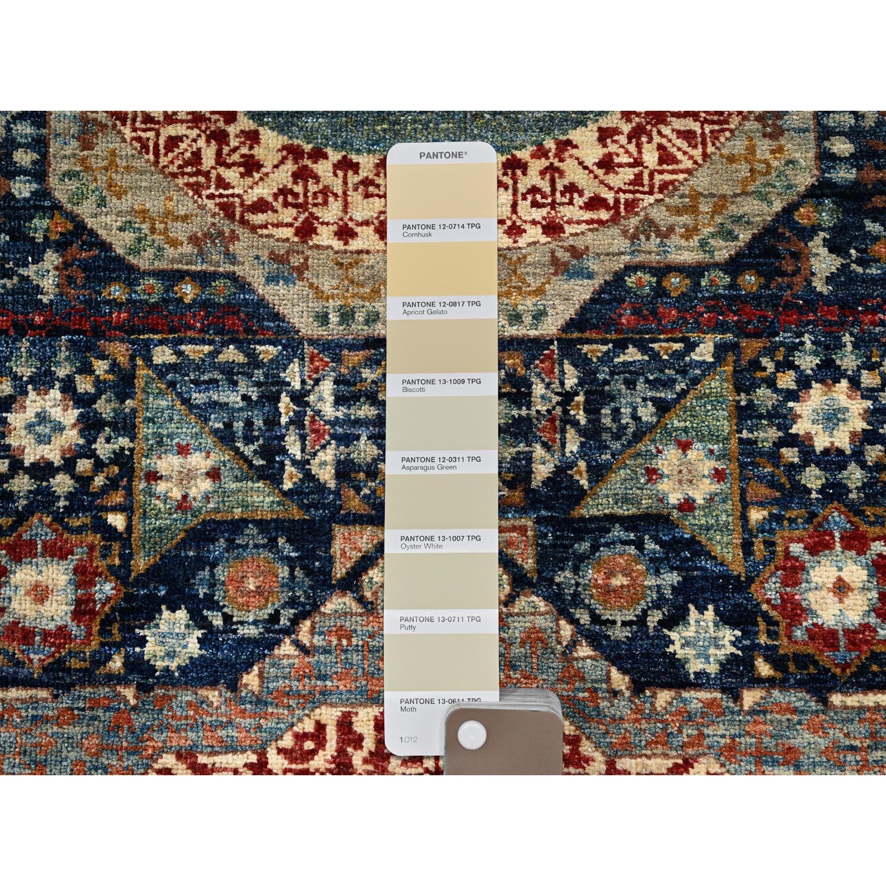 2'9"x10'2" Navy Blue, Mamluk Design, Aryana Collection, Vegetable Dyes, Soft Pile, High Mountain Wool, Hand Knotted, Densely Woven, Runner, Oriental Rug Sh1112