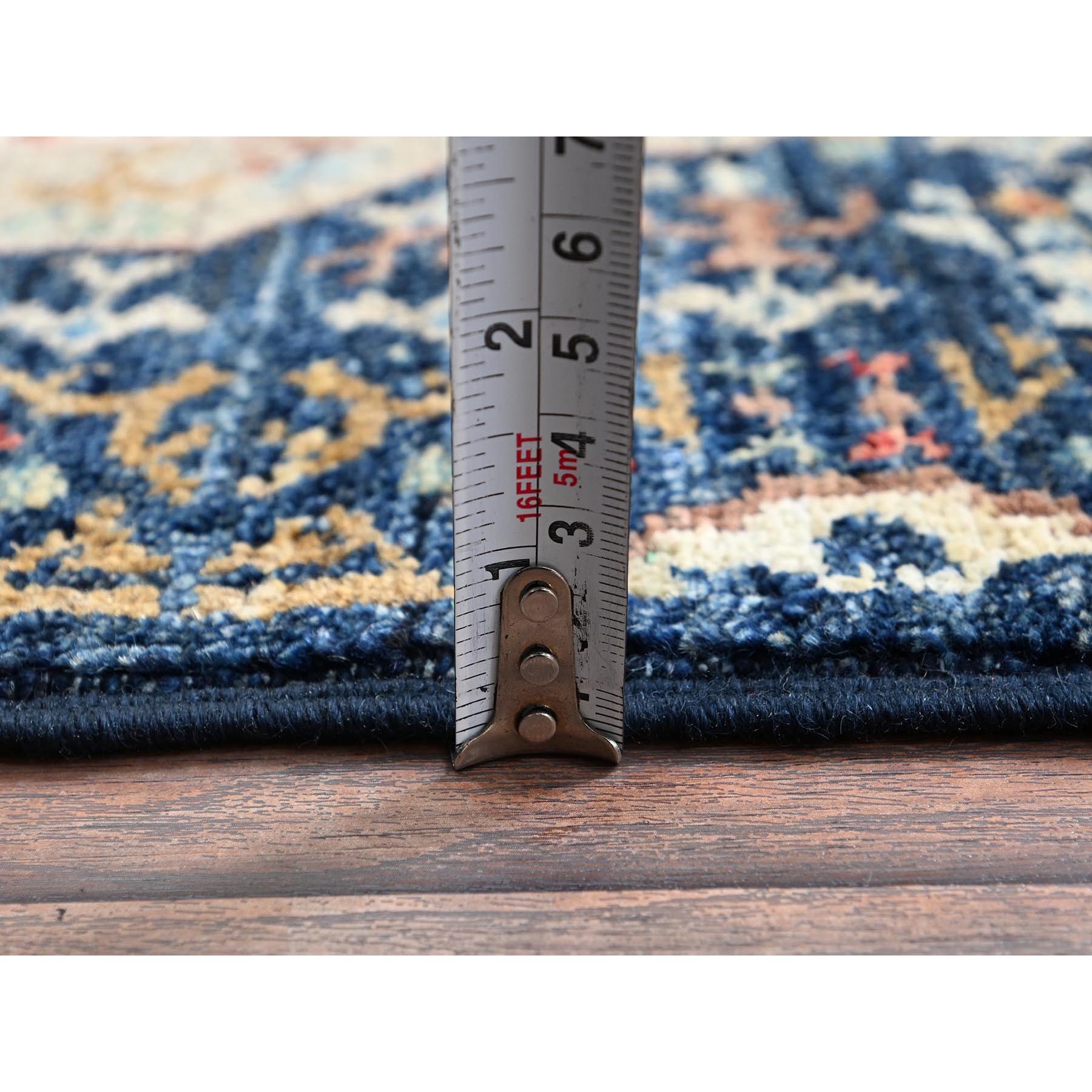 2'9"x10'2" Navy Blue, Mamluk Design, Aryana Collection, Vegetable Dyes, Soft Pile, High Mountain Wool, Hand Knotted, Densely Woven, Runner, Oriental Rug Sh1112