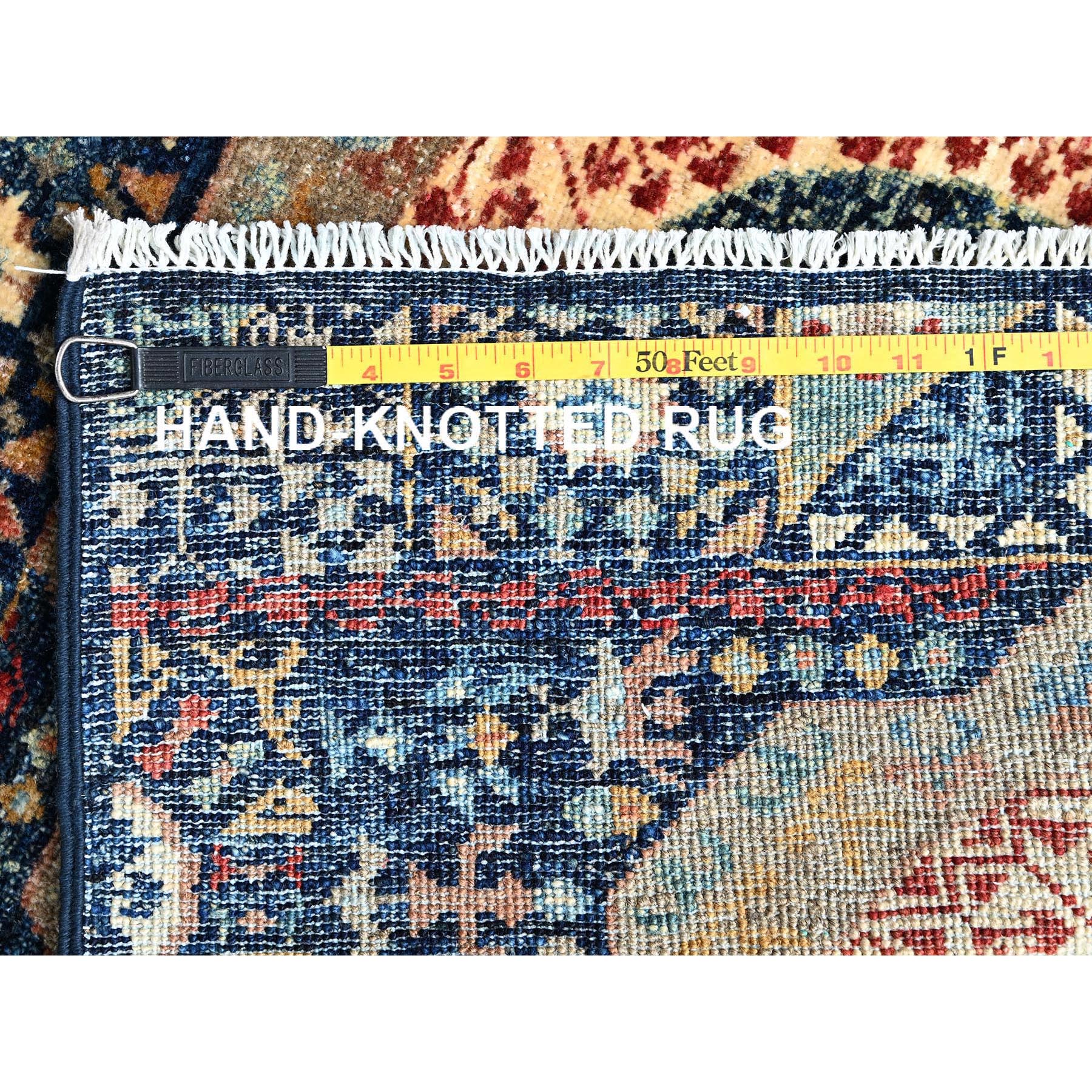 2'9"x10'2" Navy Blue, Mamluk Design, Aryana Collection, Vegetable Dyes, Soft Pile, High Mountain Wool, Hand Knotted, Densely Woven, Runner, Oriental Rug Sh1112