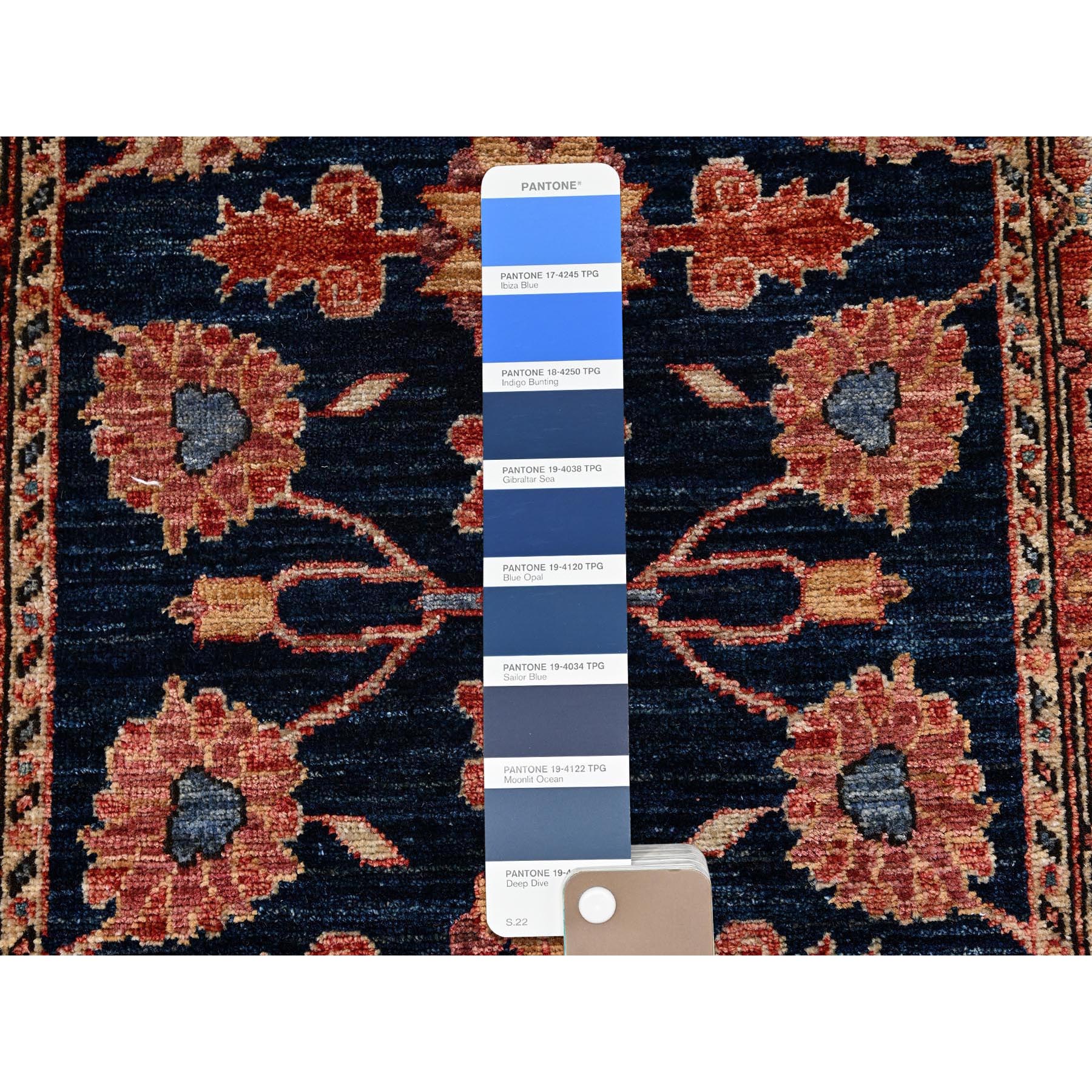 2'6"x7'9" Yale Blue, Heriz All Over Design, Aryana Collection, Vegetable Dyes, Hand Knotted, Soft Pile, High Mountain Wool, Densely Woven, Runner, Oriental Rug Sh1113