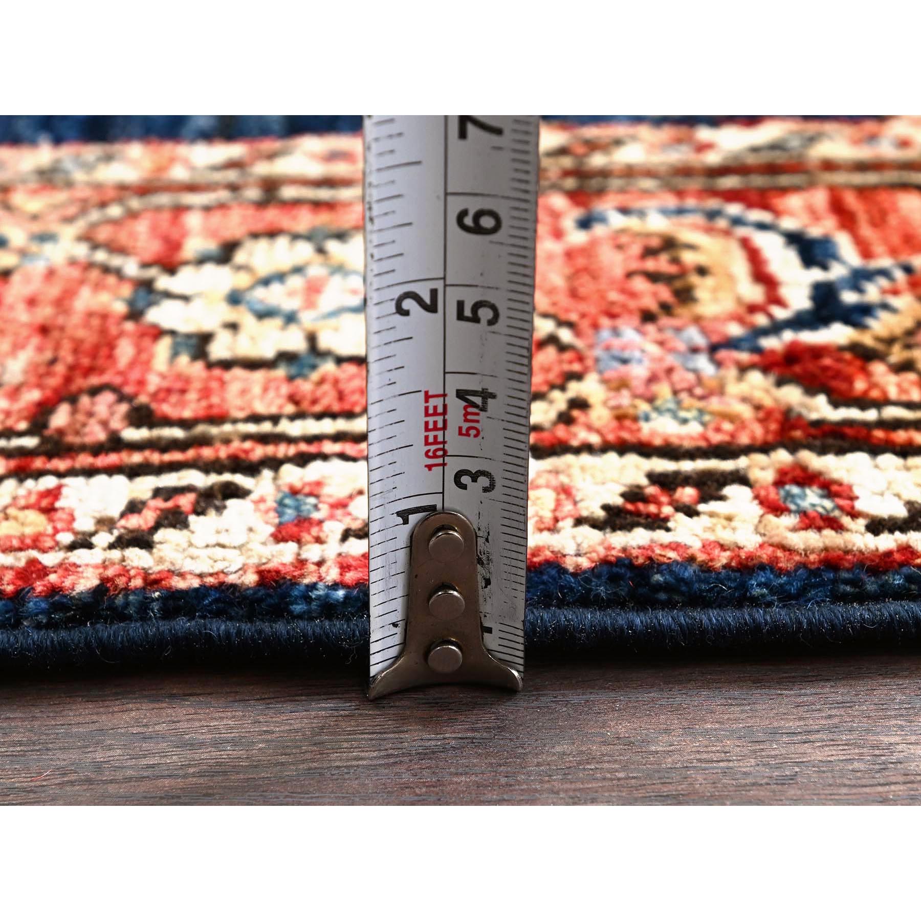 2'6"x7'9" Yale Blue, Heriz All Over Design, Aryana Collection, Vegetable Dyes, Hand Knotted, Soft Pile, High Mountain Wool, Densely Woven, Runner, Oriental Rug Sh1113
