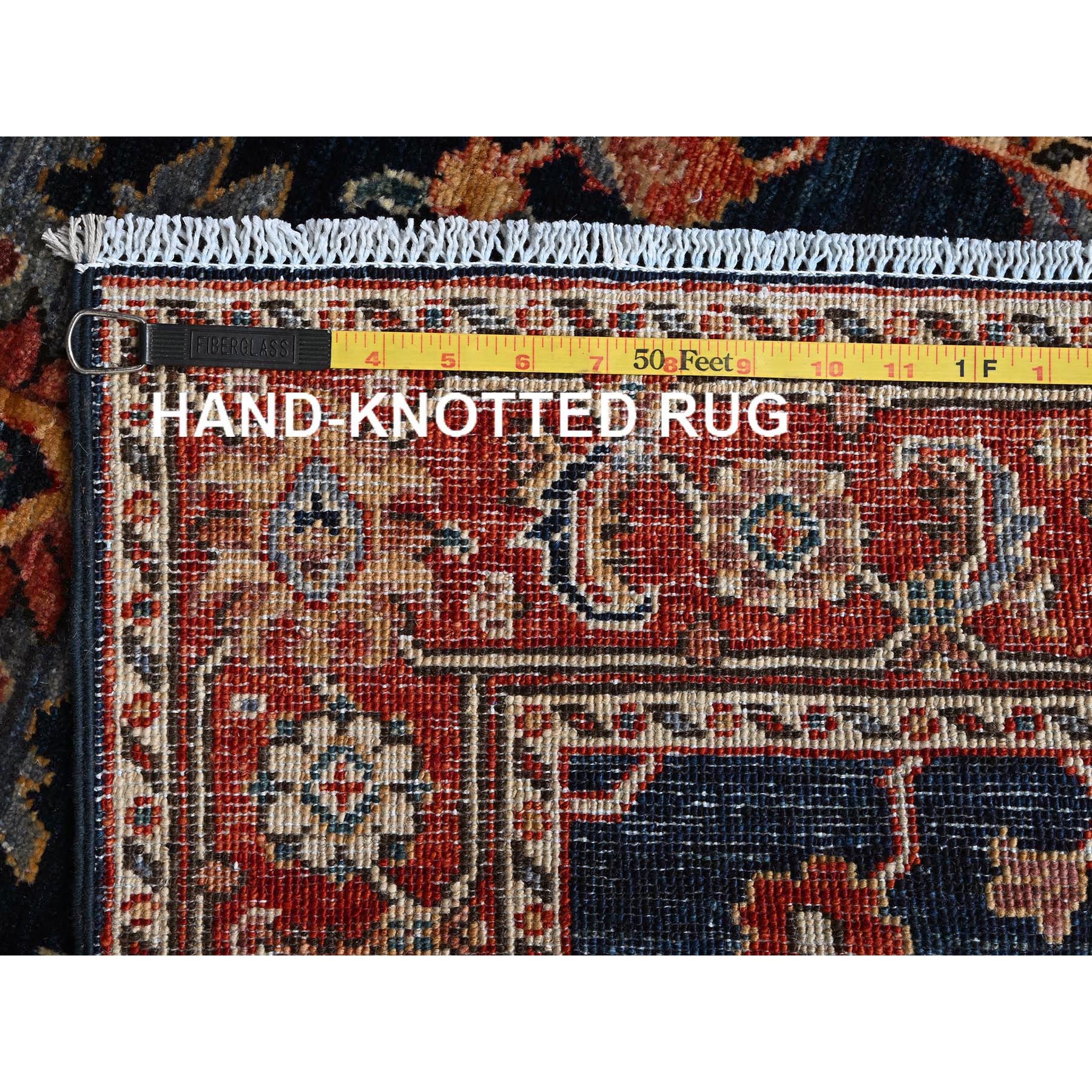 2'6"x7'9" Yale Blue, Heriz All Over Design, Aryana Collection, Vegetable Dyes, Hand Knotted, Soft Pile, High Mountain Wool, Densely Woven, Runner, Oriental Rug Sh1113