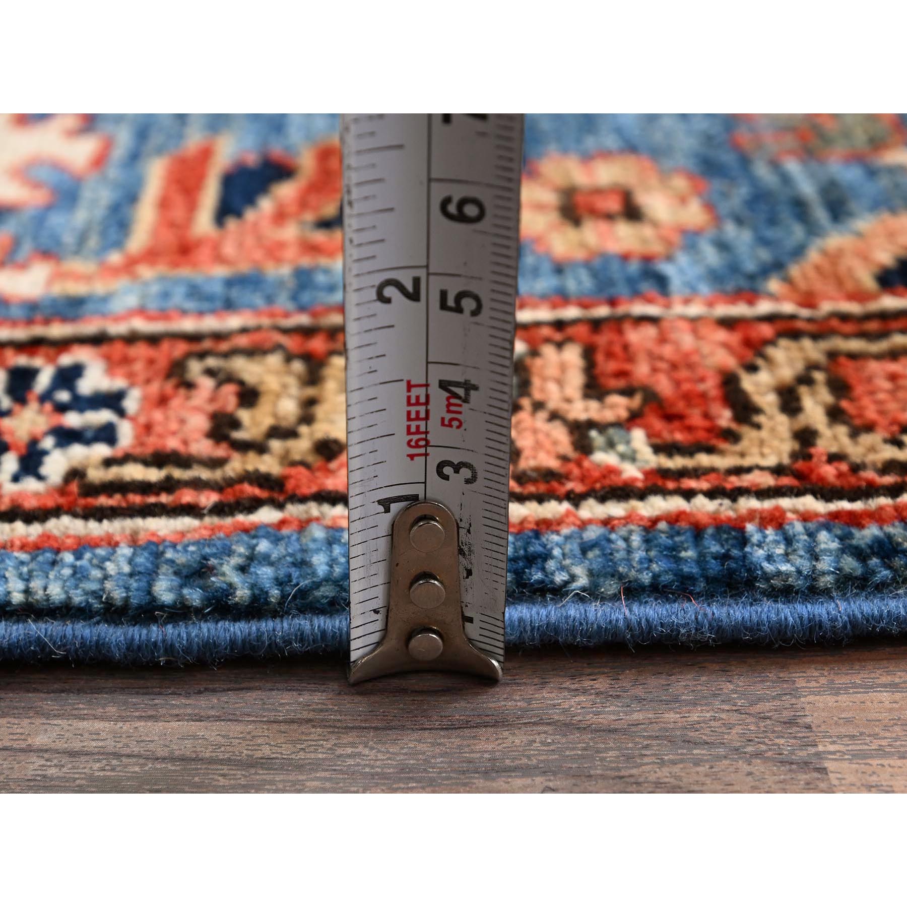 2'10"x9'7" Imperial Blue, Heriz All Over Design, Aryana Collection, Vegetable Dyes, Soft Pile, High Mountain Wool, Hand Knotted, Densely Woven, Runner, Oriental Rug Sh1115