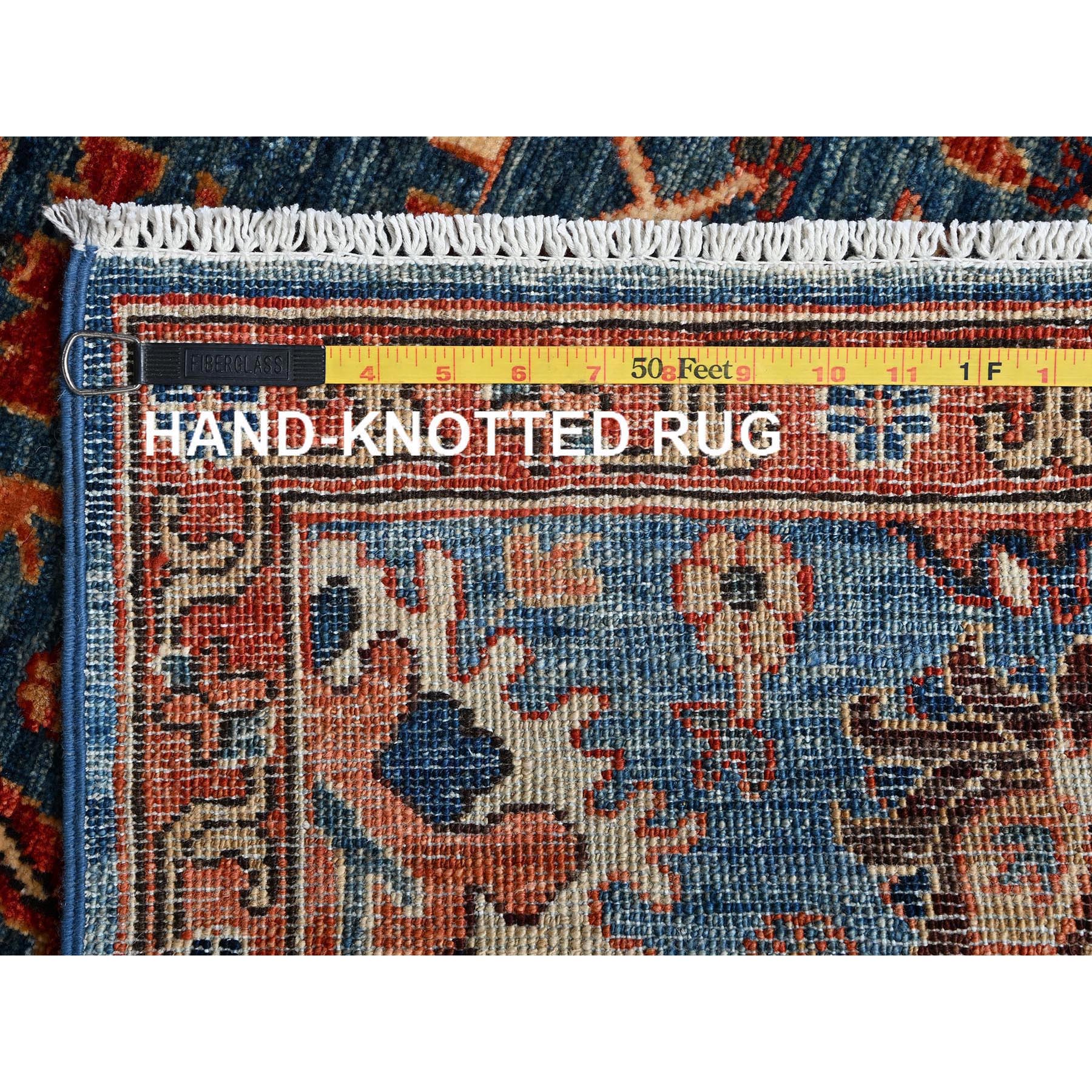 2'10"x9'7" Imperial Blue, Heriz All Over Design, Aryana Collection, Vegetable Dyes, Soft Pile, High Mountain Wool, Hand Knotted, Densely Woven, Runner, Oriental Rug Sh1115