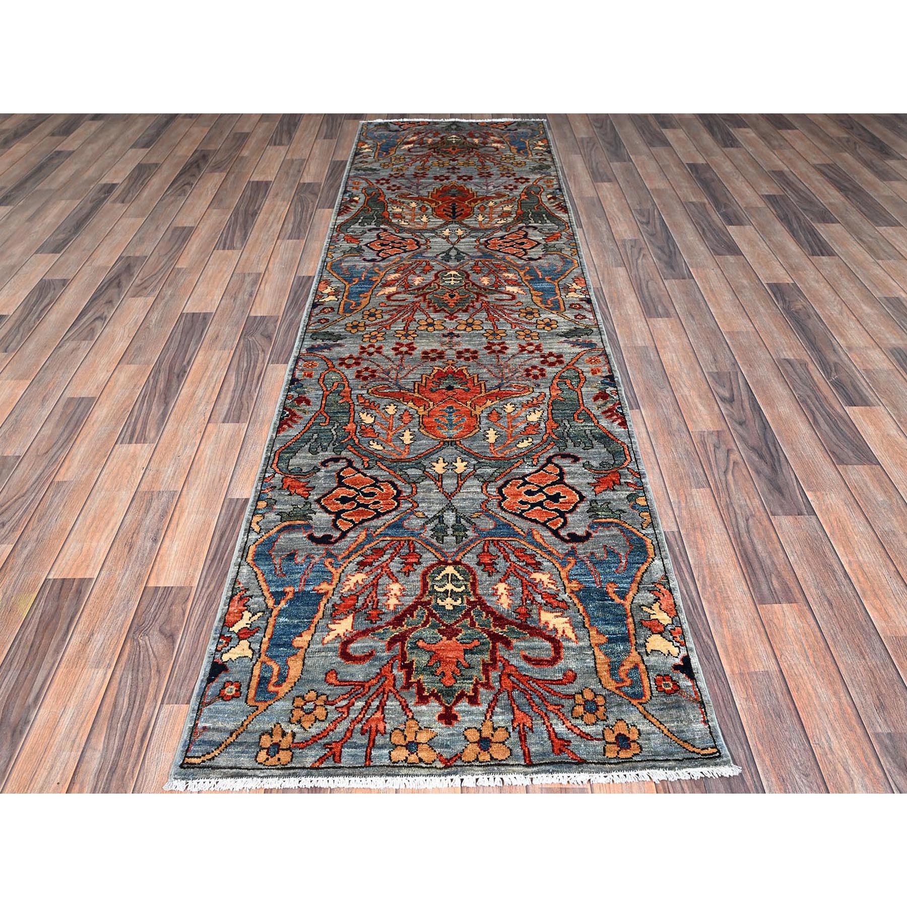 2'9"x10' Harbor Mist Gray, Bijar Garus Design, Aryana Collection, Vegetable Dyes, High Mountain Wool, Hand Knotted, Soft Pile, Densely Woven, Runner, Oriental Rug SH1116