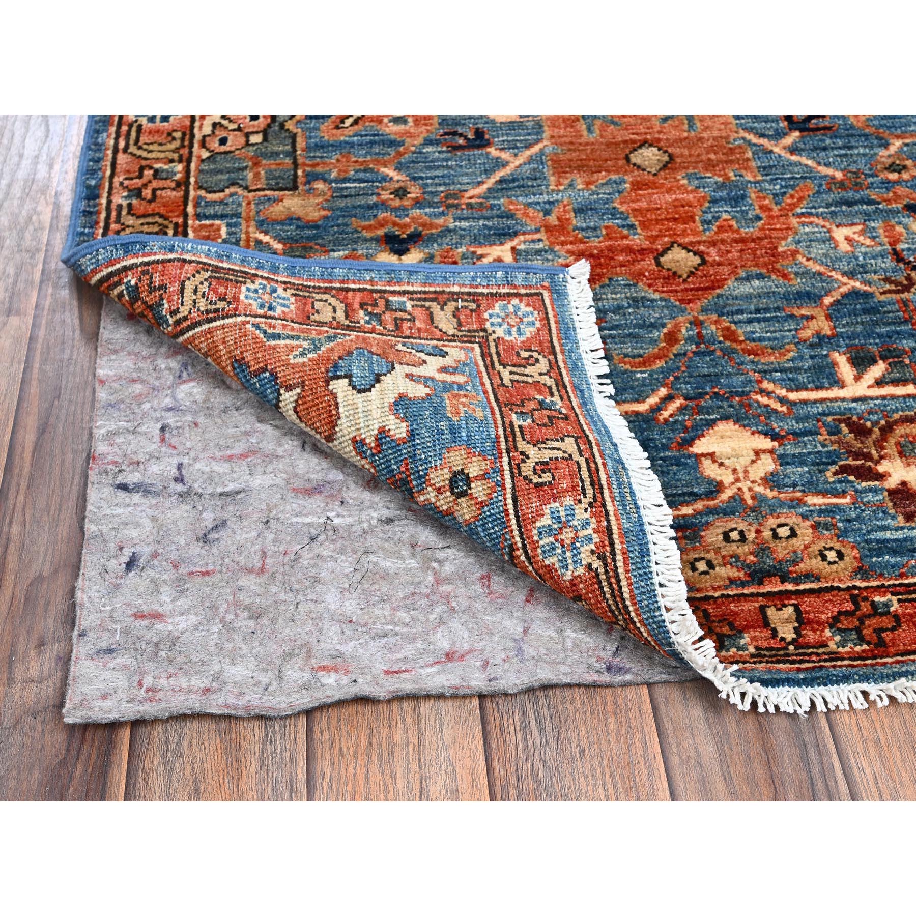 3'x10' Bayern Blue, Heriz All Over Design, Aryana Collection, Vegetable Dyes, Soft Pile, High Mountain Wool, Hand Knotted, Densely Woven, Runner, Oriental Rug Sh1117