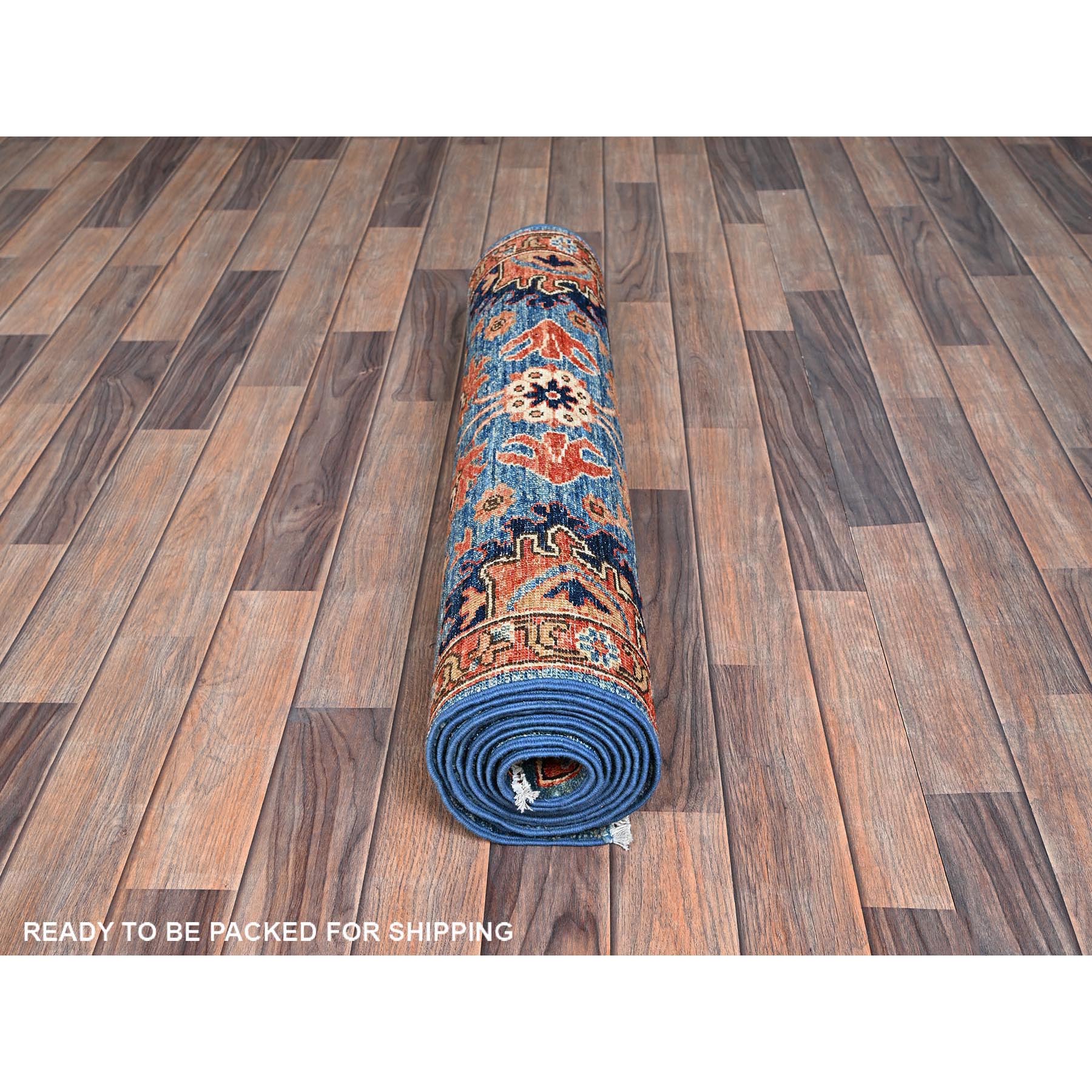 3'x10' Bayern Blue, Heriz All Over Design, Aryana Collection, Vegetable Dyes, Soft Pile, High Mountain Wool, Hand Knotted, Densely Woven, Runner, Oriental Rug Sh1117