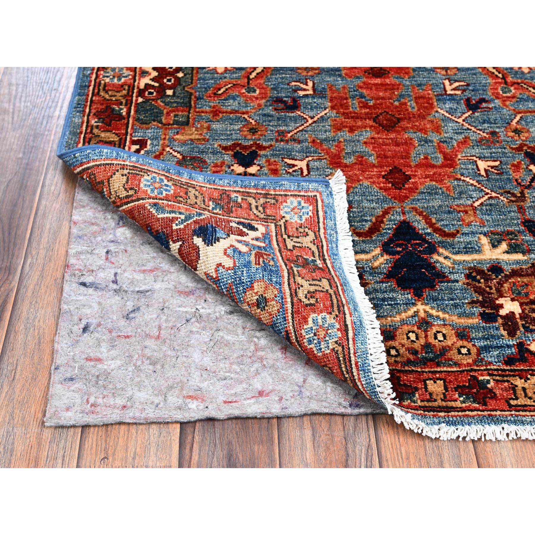 2'10"x9'10" Aegean Blue, Heriz All Over Design, Aryana Collection, Vegetable Dyes, Hand Knotted, Soft Pile, High Mountain Wool, Densely Woven, Runner, Oriental Rug Sh1118