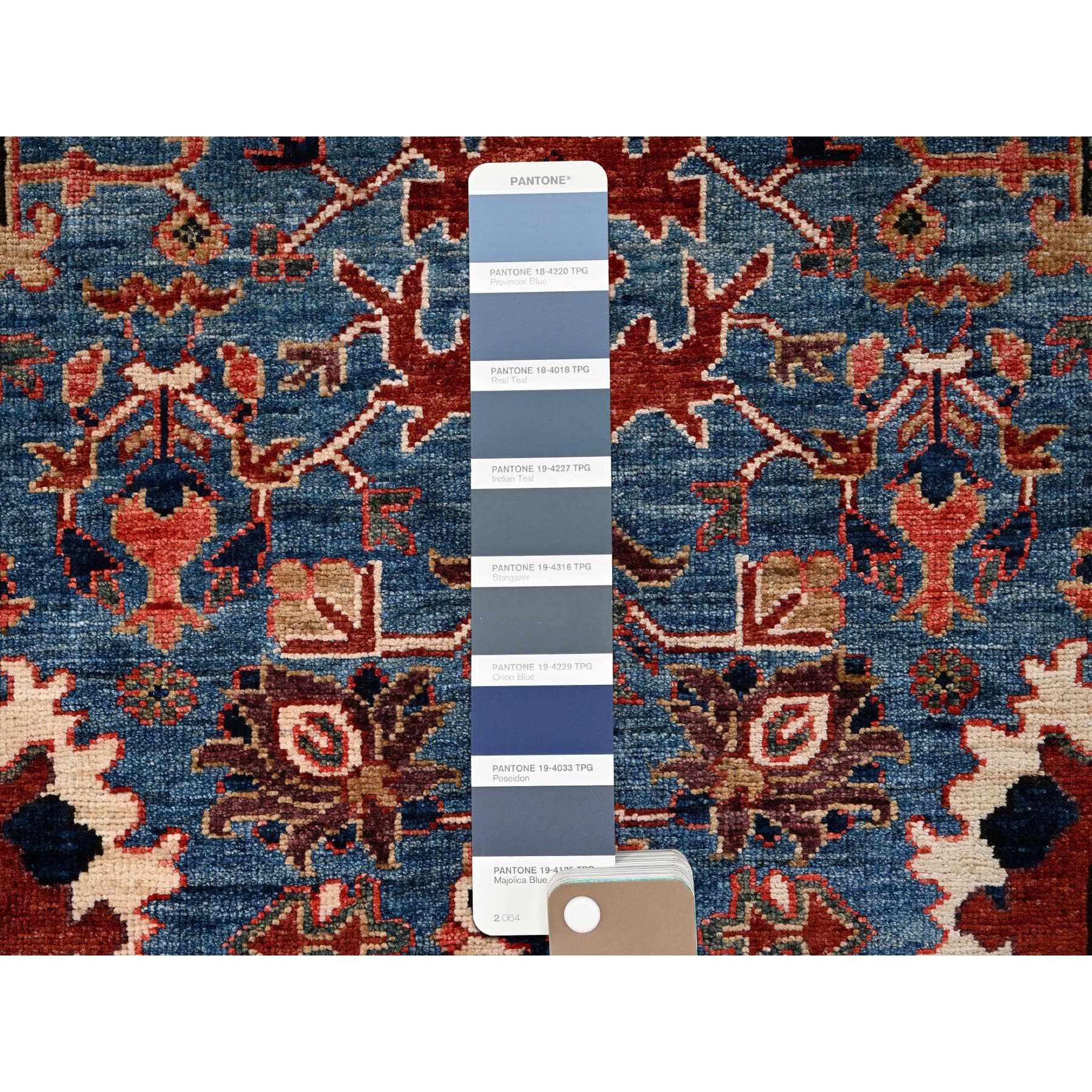 2'10"x9'10" Aegean Blue, Heriz All Over Design, Aryana Collection, Vegetable Dyes, Hand Knotted, Soft Pile, High Mountain Wool, Densely Woven, Runner, Oriental Rug Sh1118