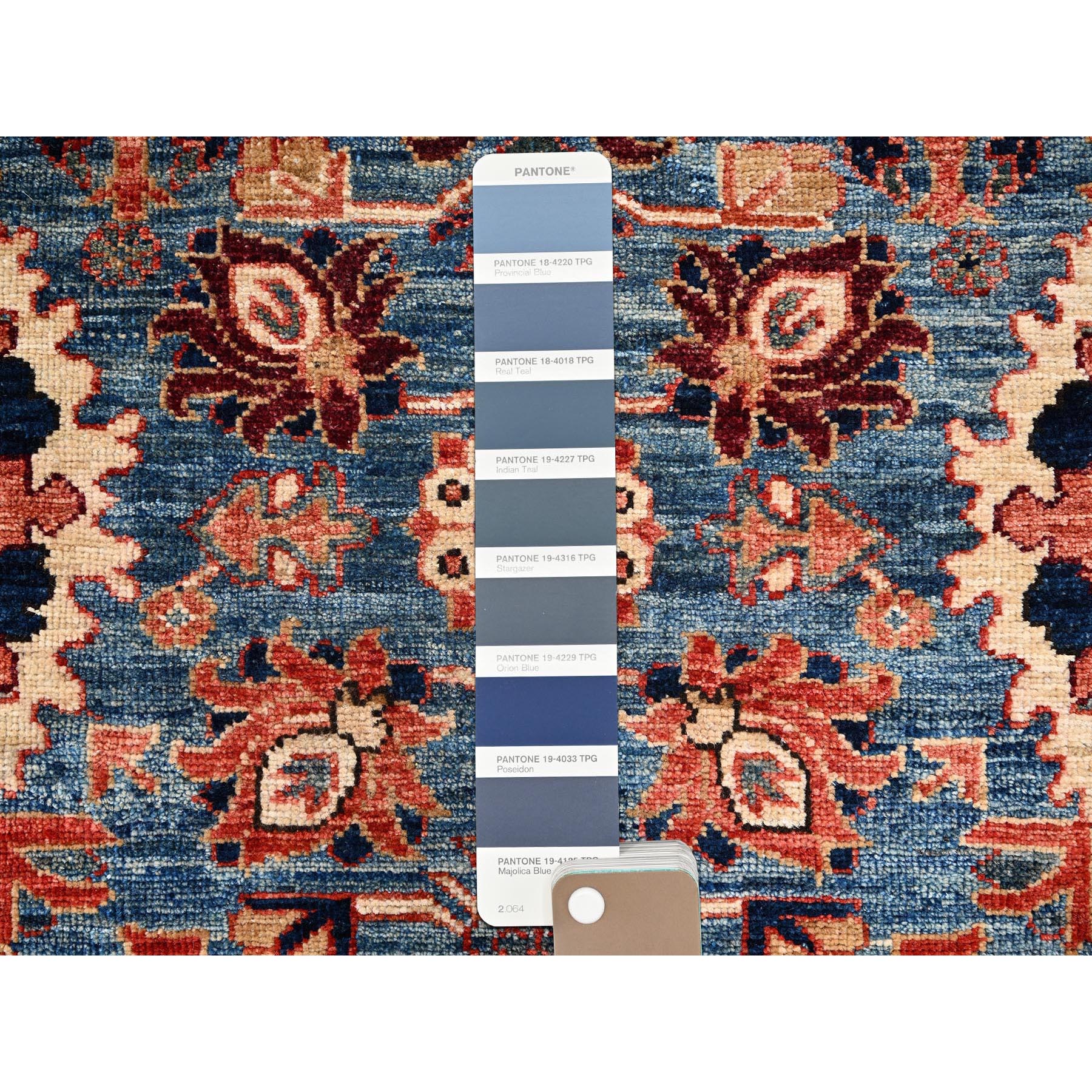 2'9"x10'1" Imperial Blue, Heriz All Over Design, Aryana Collection, Vegetable Dyes, Soft Pile, High Mountain Wool, Hand Knotted, Densely Woven, Runner, Oriental Rug Sh1119
