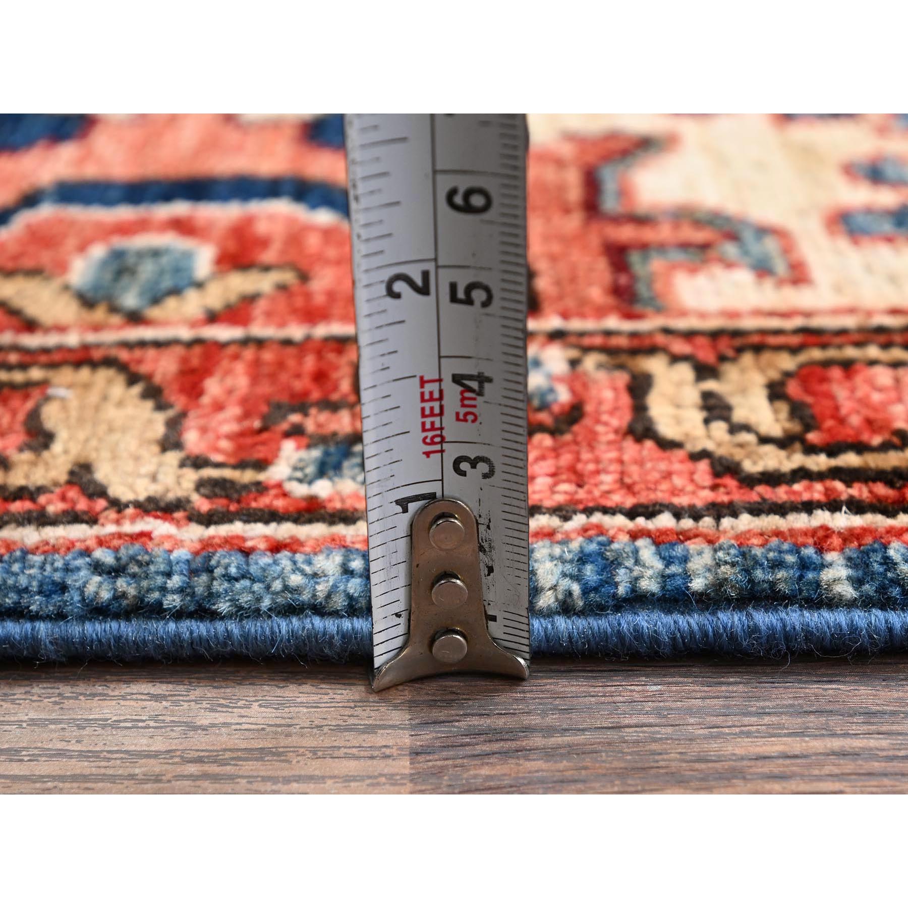 2'9"x10'1" Imperial Blue, Heriz All Over Design, Aryana Collection, Vegetable Dyes, Soft Pile, High Mountain Wool, Hand Knotted, Densely Woven, Runner, Oriental Rug Sh1119