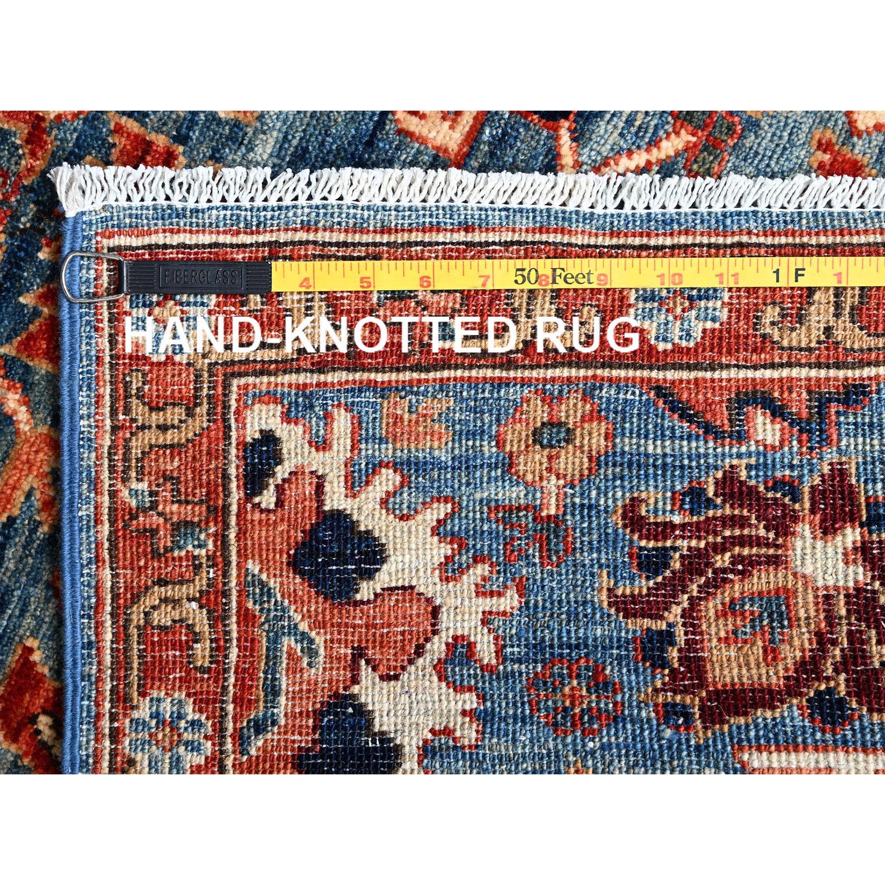 2'9"x10'1" Imperial Blue, Heriz All Over Design, Aryana Collection, Vegetable Dyes, Soft Pile, High Mountain Wool, Hand Knotted, Densely Woven, Runner, Oriental Rug Sh1119