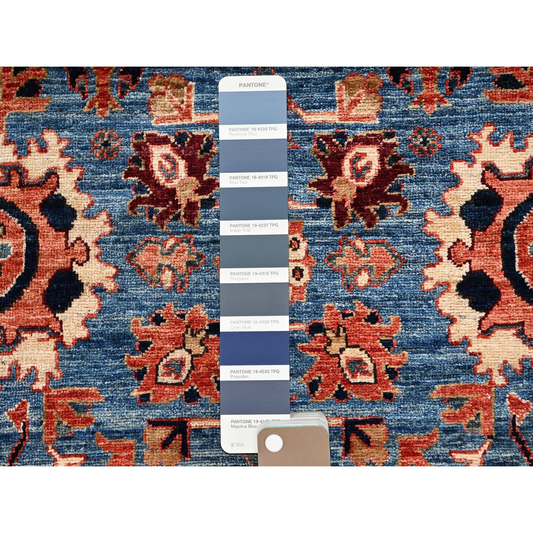 2'7"x9'9" Bayern Blue, Heriz All Over Design, Aryana Grade, Vegetable Dyes, Soft Pile, High Mountain Wool, Hand Knotted, Densely Woven, Runner, Oriental Rug Sh1120
