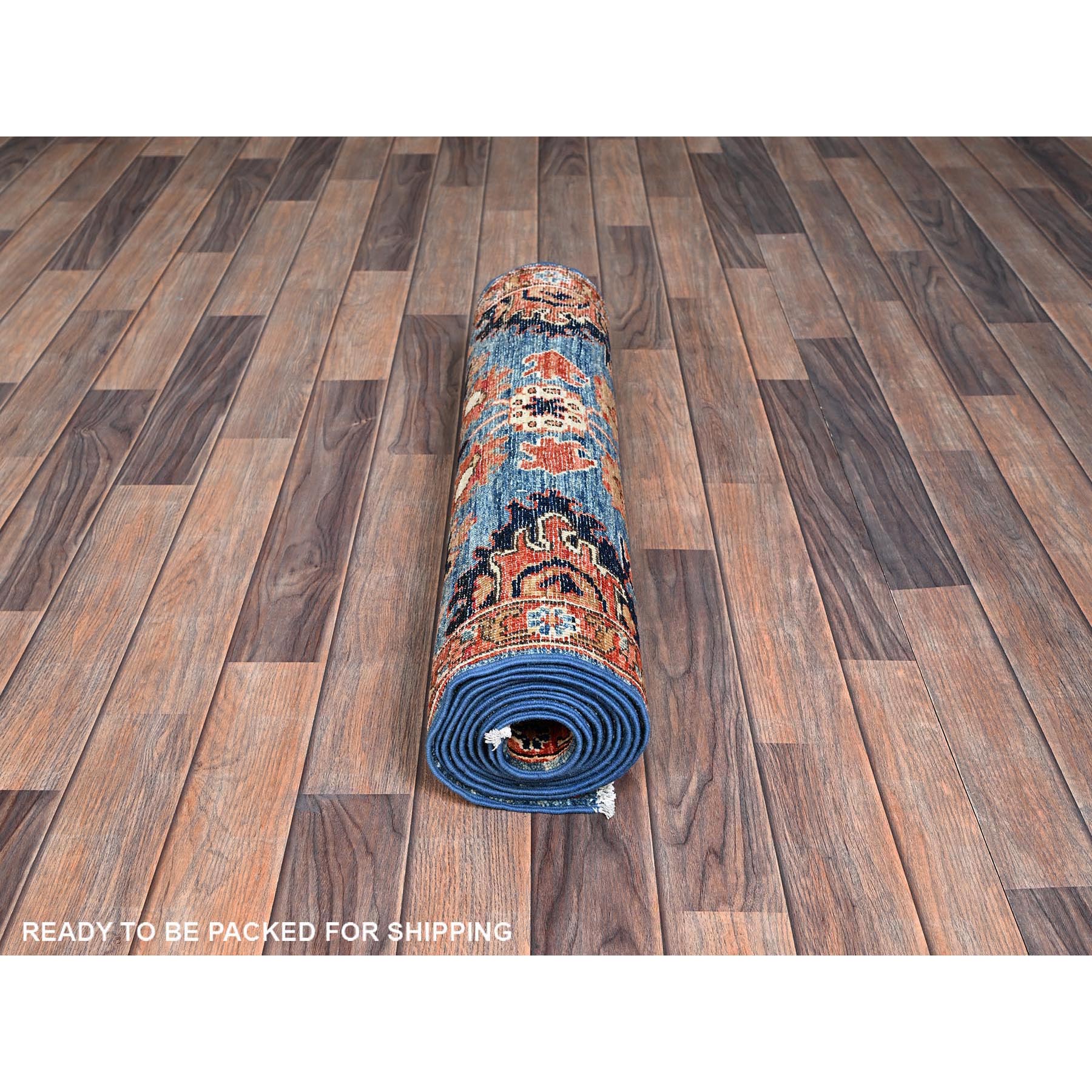 2'7"x9'9" Bayern Blue, Heriz All Over Design, Aryana Grade, Vegetable Dyes, Soft Pile, High Mountain Wool, Hand Knotted, Densely Woven, Runner, Oriental Rug Sh1120