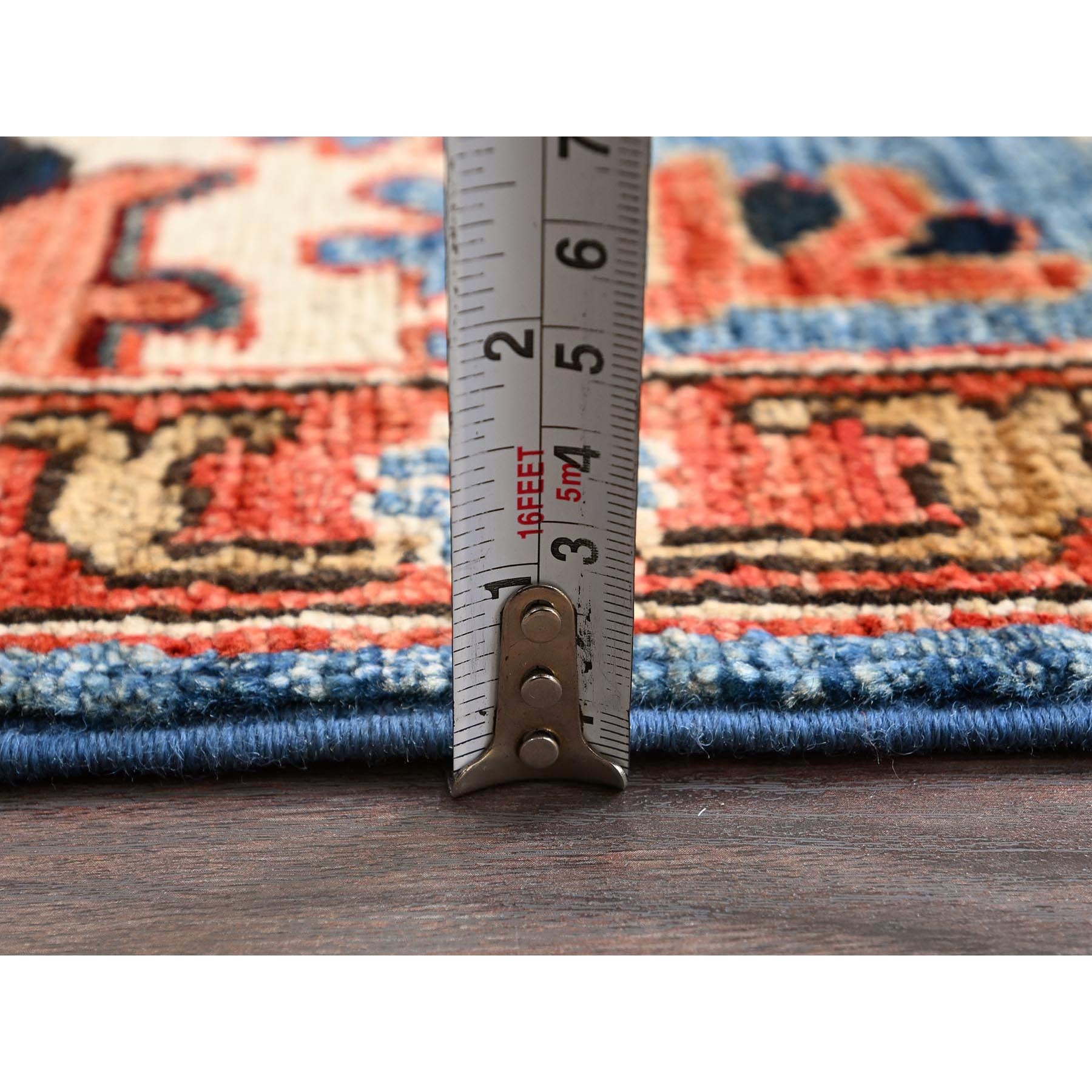 2'7"x9'9" Bayern Blue, Heriz All Over Design, Aryana Grade, Vegetable Dyes, Soft Pile, High Mountain Wool, Hand Knotted, Densely Woven, Runner, Oriental Rug Sh1120