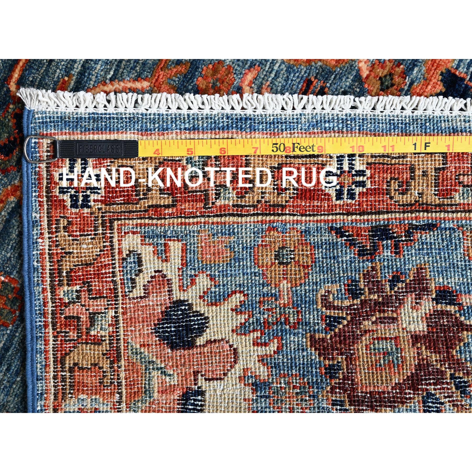 2'7"x9'9" Bayern Blue, Heriz All Over Design, Aryana Grade, Vegetable Dyes, Soft Pile, High Mountain Wool, Hand Knotted, Densely Woven, Runner, Oriental Rug Sh1120