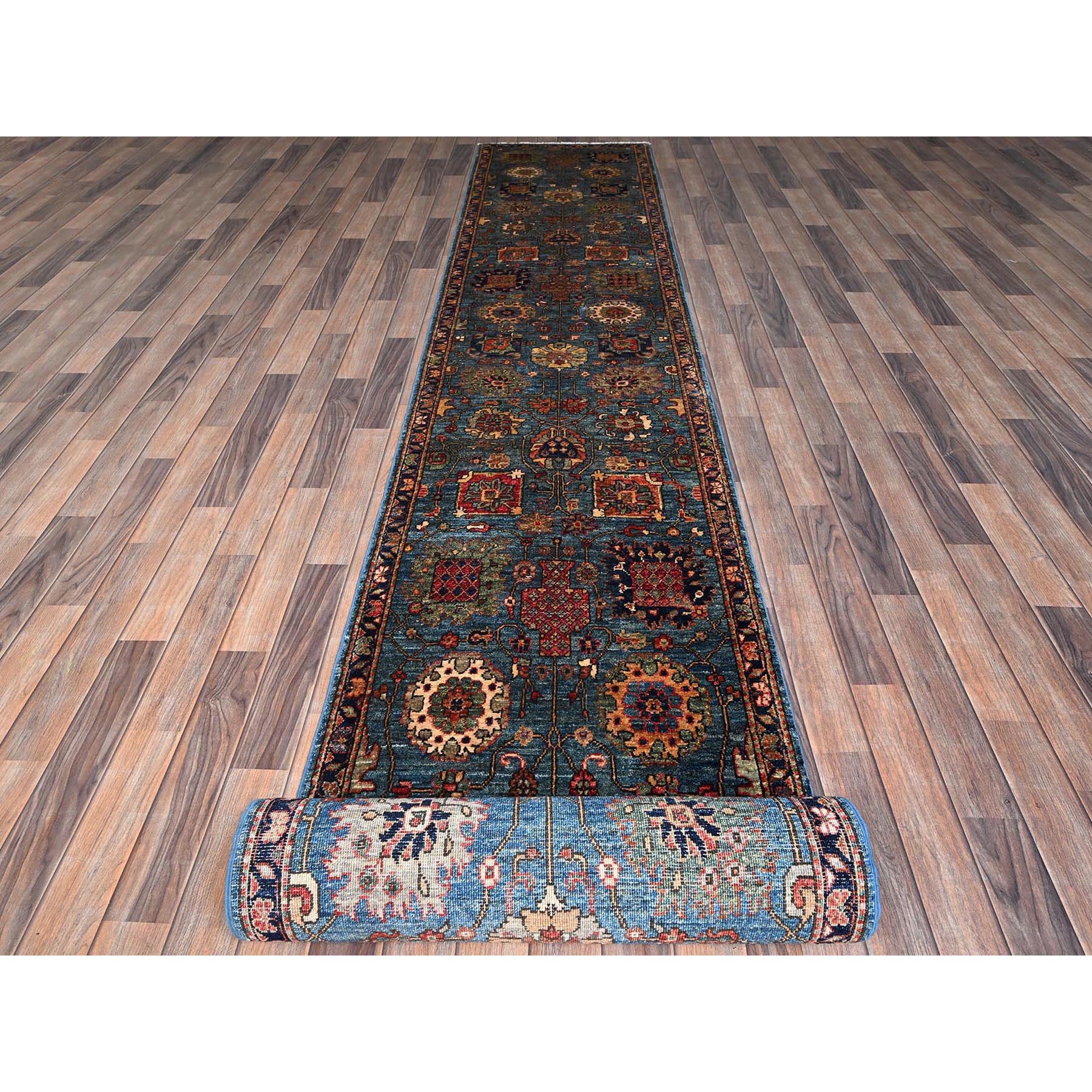 2'7"x21'5" Stone Blue, Northwest Persian All Over Design, Aryana Grade, Vegetable Dyes, Soft Pile, High Mountain Wool, Hand Knotted, Densely Woven, XL Runner, Oriental Rug Sh1122