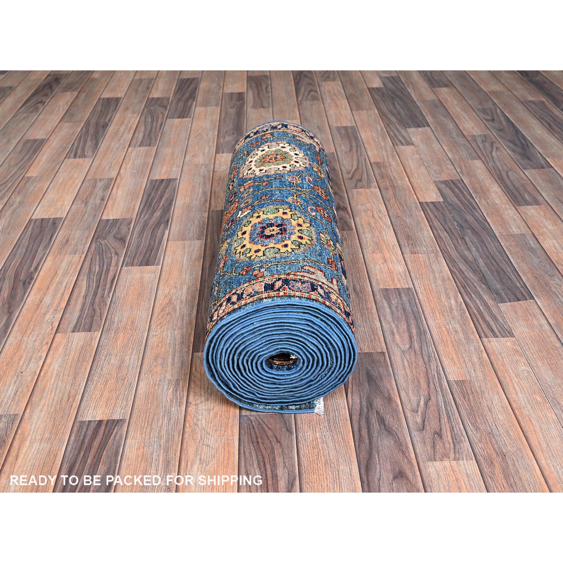 2'7"x21'5" Stone Blue, Northwest Persian All Over Design, Aryana Grade, Vegetable Dyes, Soft Pile, High Mountain Wool, Hand Knotted, Densely Woven, XL Runner, Oriental Rug Sh1122