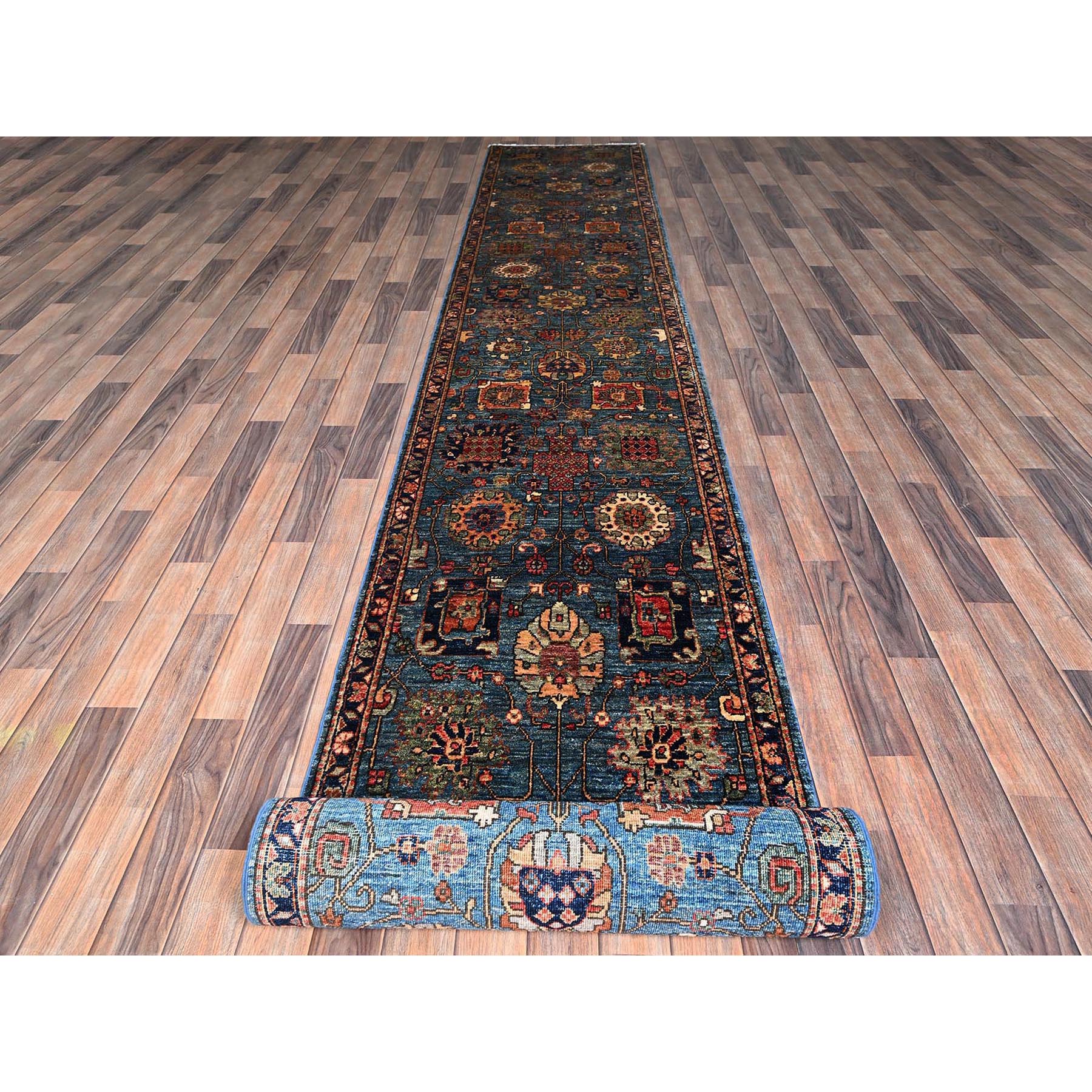 2'7"x21'5" Imperial Blue, Northwest Persian All Over Design, Aryana Grade, Vegetable Dyes, Soft Pile, High Mountain Wool, Hand Knotted, Densely Woven, XL Runner, Oriental Rug Sh1123