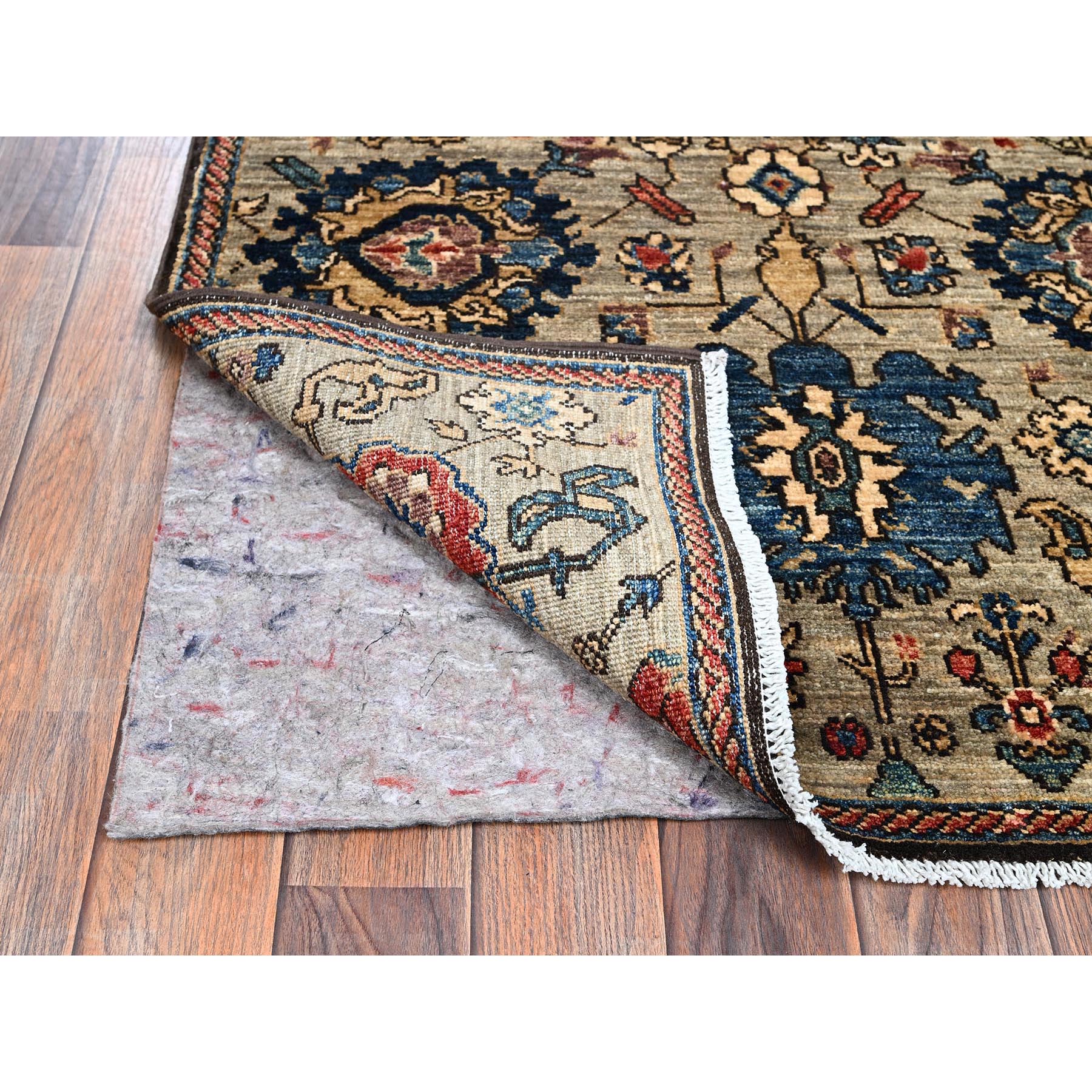 3'x13'10" Tan Brown, Northwest Persian All Over Design, Aryana Grade, Vegetable Dyes, Soft Pile, High Mountain Wool, Hand Knotted, Densely Woven, Runner, Oriental Rug Sh1122