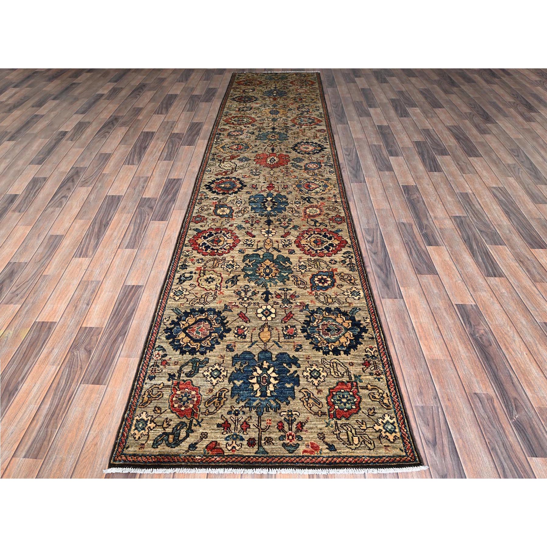 3'x14' Dark Vanilla Brown, Northwest Persian All Over Design, Aryana Grade, Vegetable Dyes, Soft Pile, High Mountain Wool, Hand Knotted, Densely Woven, Runner, Oriental Rug Sh1127