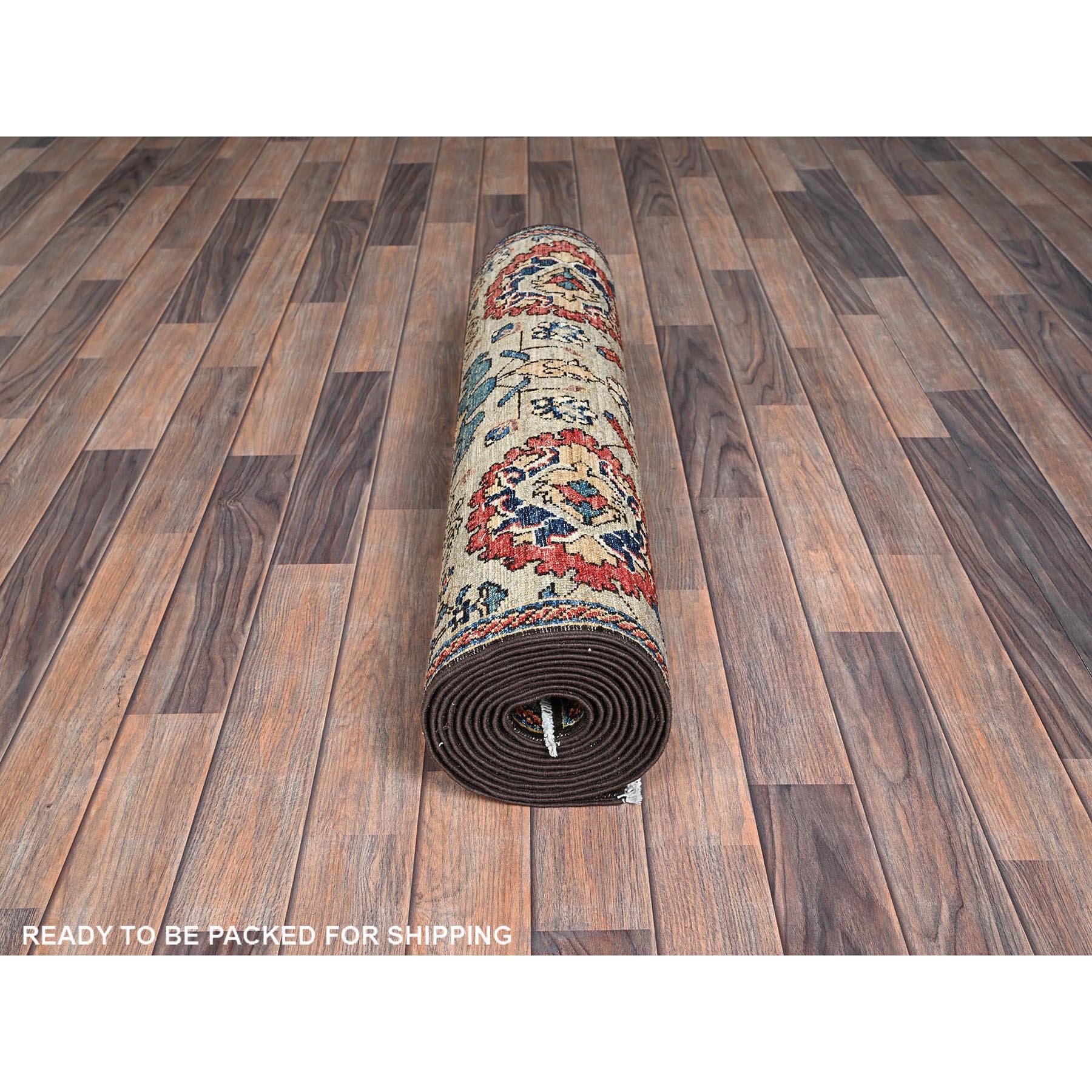 3'x14' Dark Vanilla Brown, Northwest Persian All Over Design, Aryana Grade, Vegetable Dyes, Soft Pile, High Mountain Wool, Hand Knotted, Densely Woven, Runner, Oriental Rug Sh1127