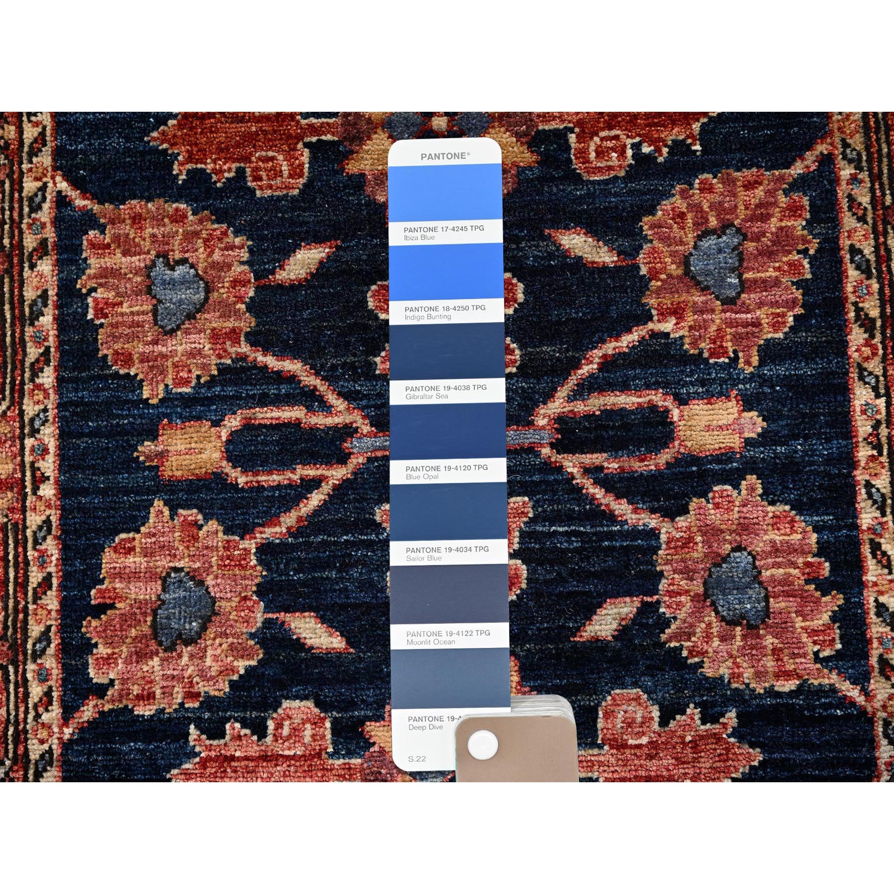2'6"x7'10" Midnight Blue, Heriz All Over Design, Aryana Collection, Vegetable Dyes, Hand Knotted, Soft Pile, High Mountain Wool, Densely Woven, Runner, Oriental Rug Sh1128
