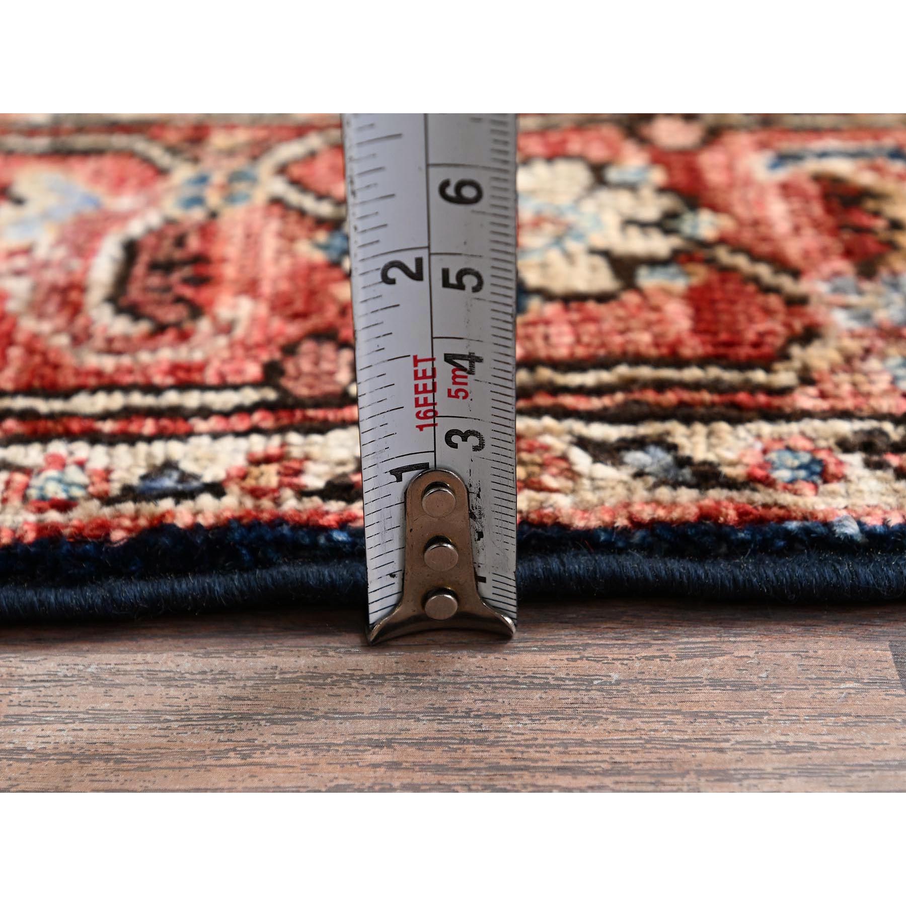2'6"x7'10" Midnight Blue, Heriz All Over Design, Aryana Collection, Vegetable Dyes, Hand Knotted, Soft Pile, High Mountain Wool, Densely Woven, Runner, Oriental Rug Sh1128
