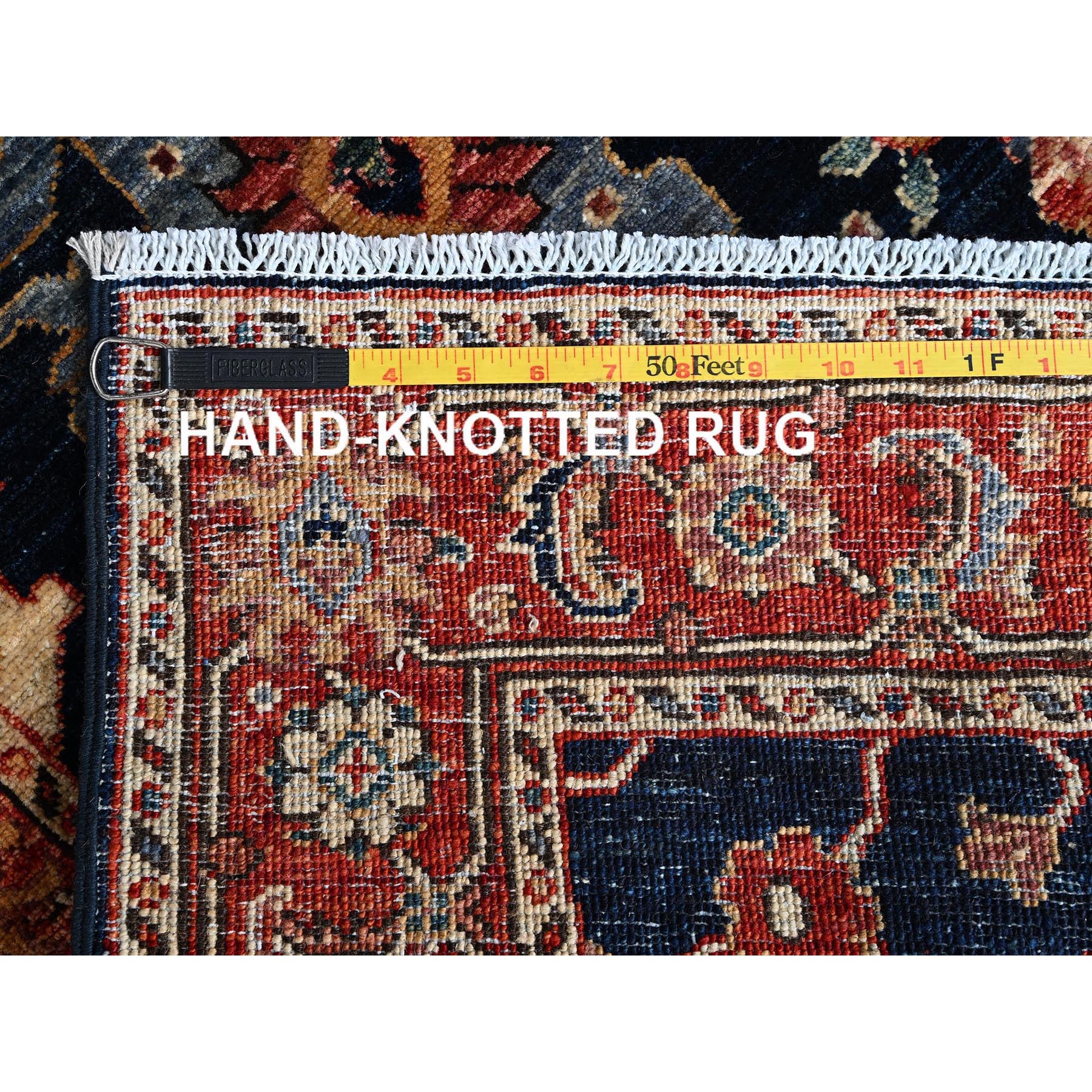 2'6"x7'10" Midnight Blue, Heriz All Over Design, Aryana Collection, Vegetable Dyes, Hand Knotted, Soft Pile, High Mountain Wool, Densely Woven, Runner, Oriental Rug Sh1128