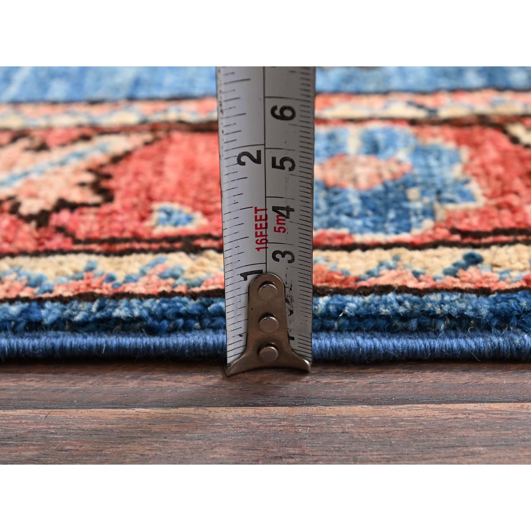 4'2"x10' Sailor Blue, Heriz All Over Design, Aryana Collection, Vegetable Dyes, Hand Knotted, Soft Pile, High Mountain Wool, Densely Woven, Wide Runner, Oriental Rug Sh1129