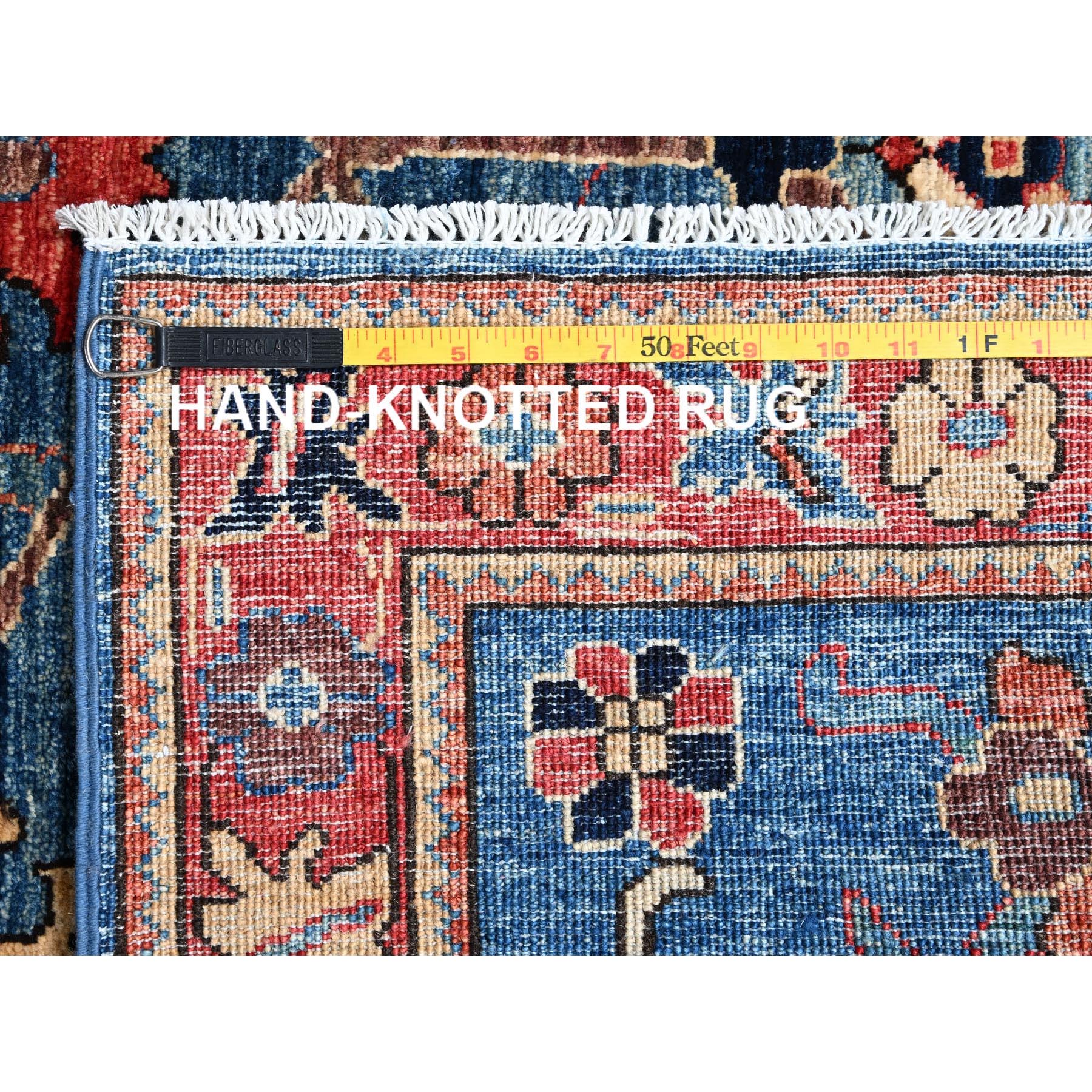 4'2"x10' Sailor Blue, Heriz All Over Design, Aryana Collection, Vegetable Dyes, Hand Knotted, Soft Pile, High Mountain Wool, Densely Woven, Wide Runner, Oriental Rug Sh1129