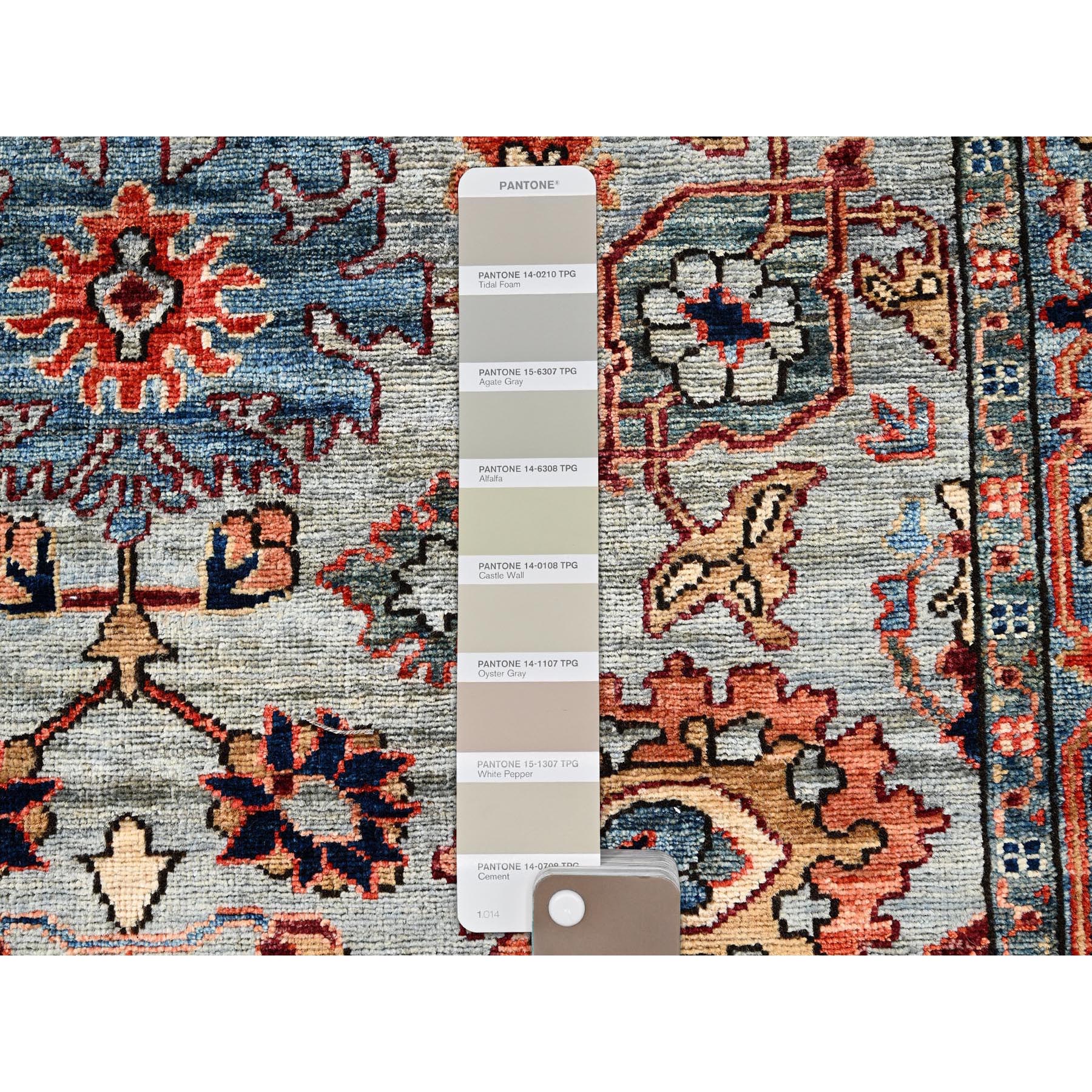 4'1"x11'9" Agate Gray, Heriz All Over Design, Aryana Collection, Vegetable Dyes, Hand Knotted, Soft Pile, High Mountain Wool, Densely Woven, Wide Runner, Oriental Rug Sh1132