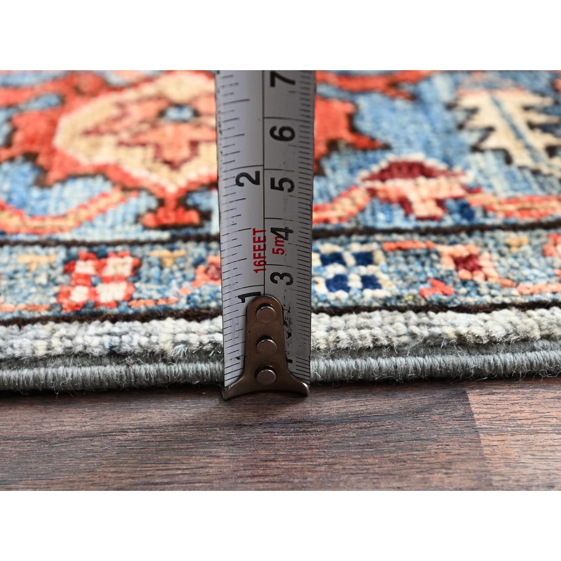 4'1"x11'9" Agate Gray, Heriz All Over Design, Aryana Collection, Vegetable Dyes, Hand Knotted, Soft Pile, High Mountain Wool, Densely Woven, Wide Runner, Oriental Rug Sh1132