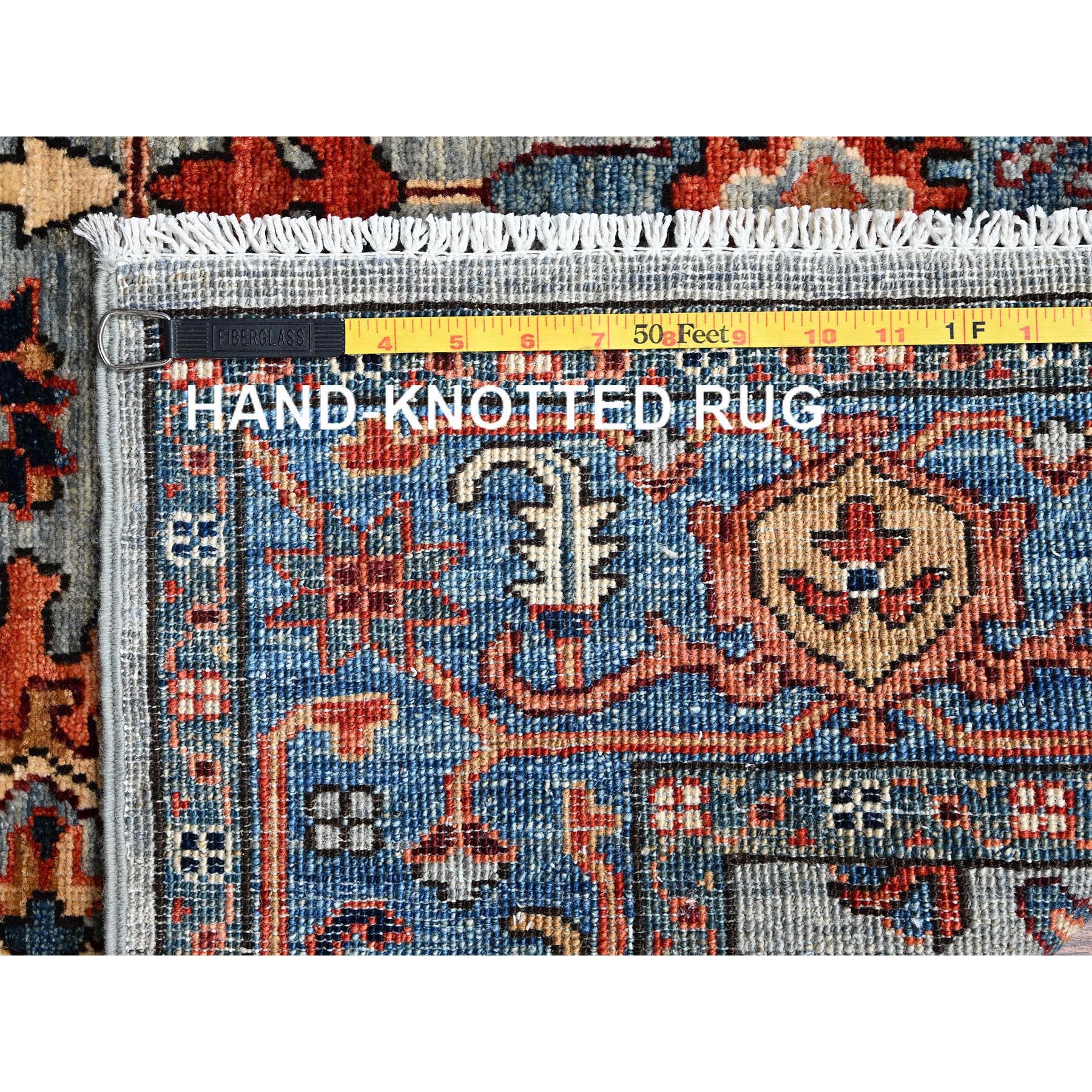 4'1"x11'9" Agate Gray, Heriz All Over Design, Aryana Collection, Vegetable Dyes, Hand Knotted, Soft Pile, High Mountain Wool, Densely Woven, Wide Runner, Oriental Rug Sh1132