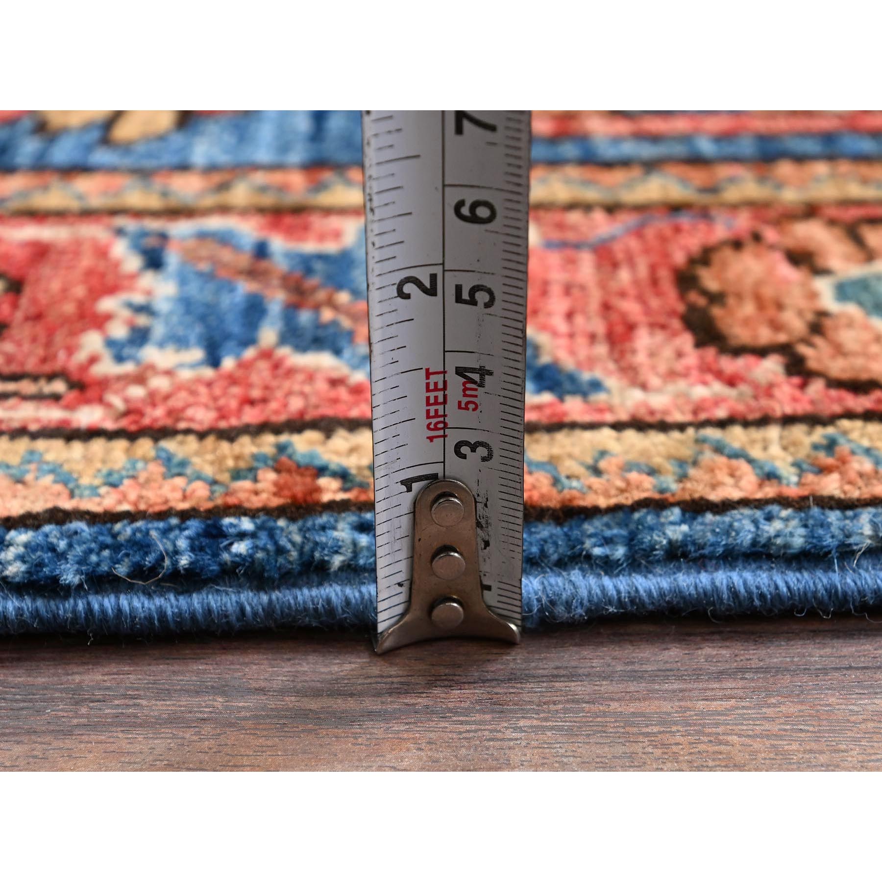 4'1"x9'10" Imperial Blue, Heriz All Over Design, Aryana Collection, Vegetable Dyes, Hand Knotted, Soft Pile, High Mountain Wool, Densely Woven, Wide Runner, Oriental Rug Sh1135