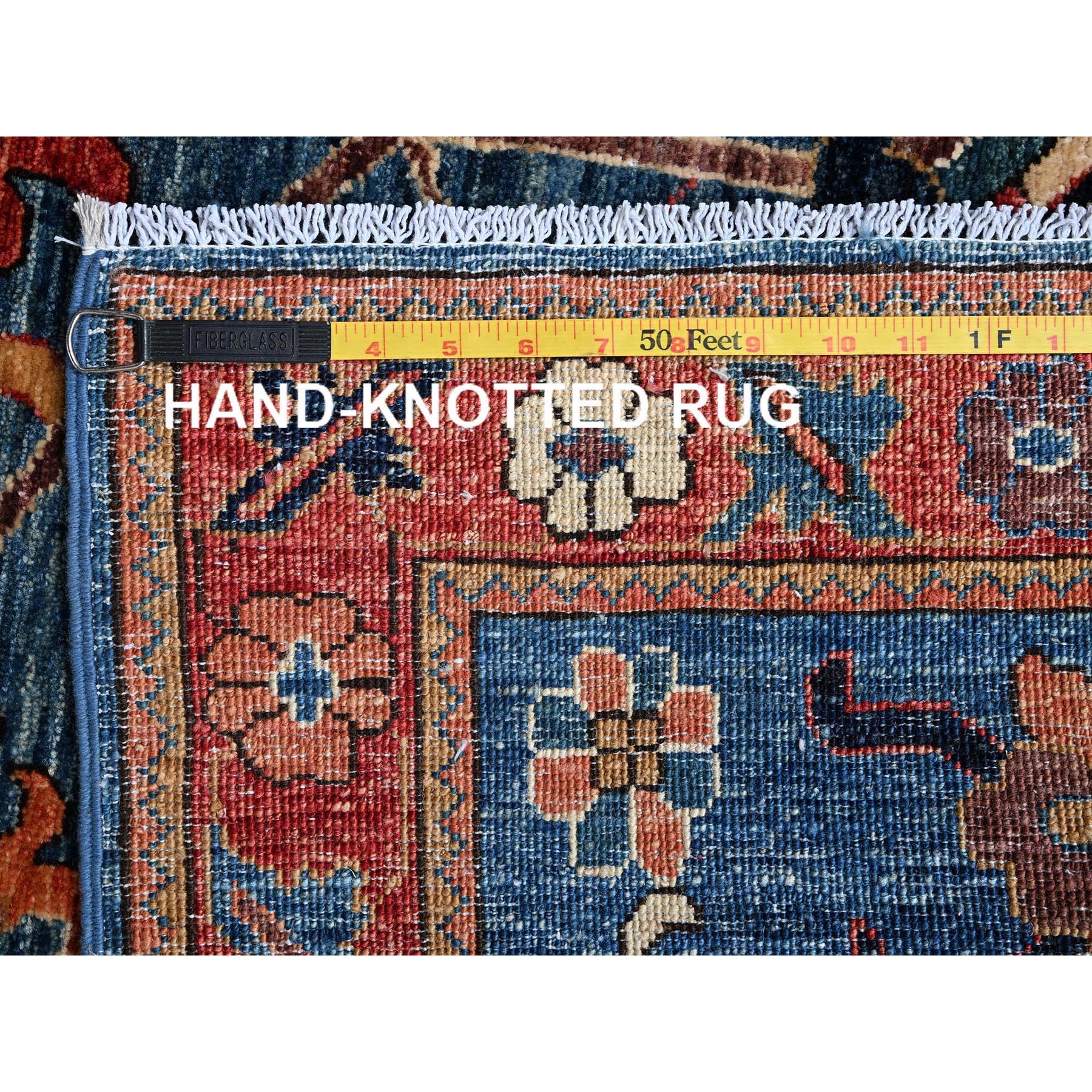 4'1"x9'10" Imperial Blue, Heriz All Over Design, Aryana Collection, Vegetable Dyes, Hand Knotted, Soft Pile, High Mountain Wool, Densely Woven, Wide Runner, Oriental Rug Sh1135